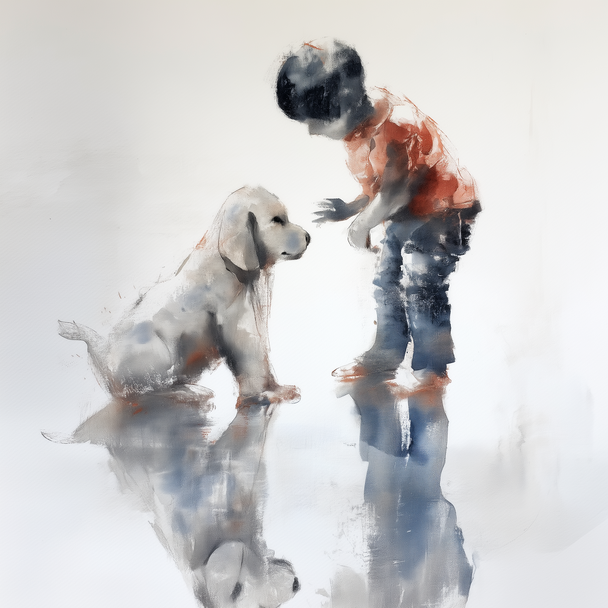 Artwork — golden retriever child with dog family bond watercolor 01