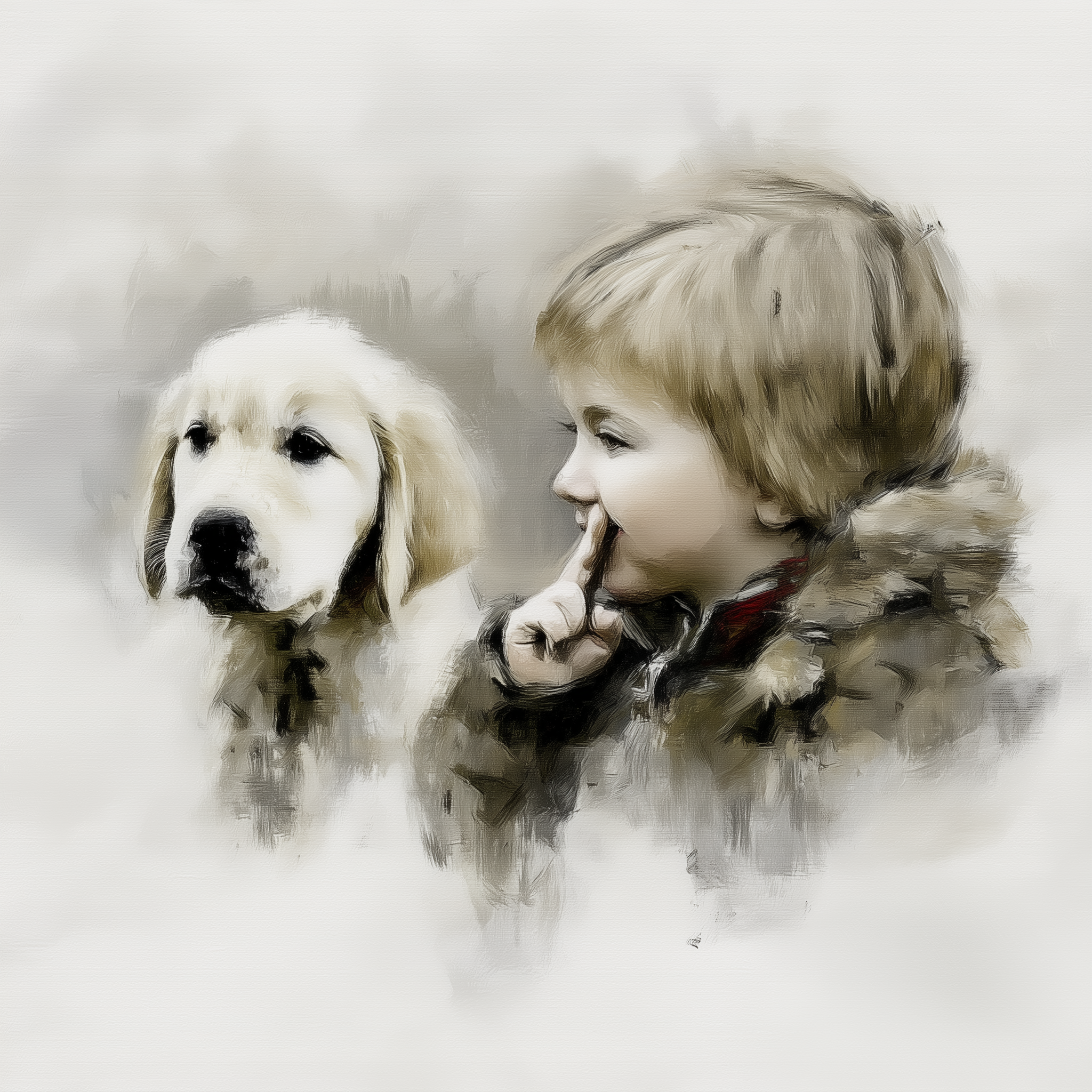Artwork — golden retriever child with dog family bond watercolor 03