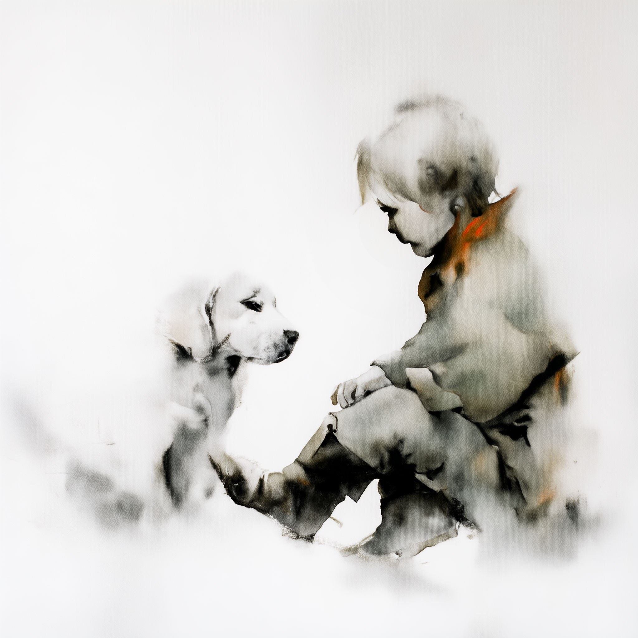 Artwork — golden retriever child with dog family bond watercolor 04