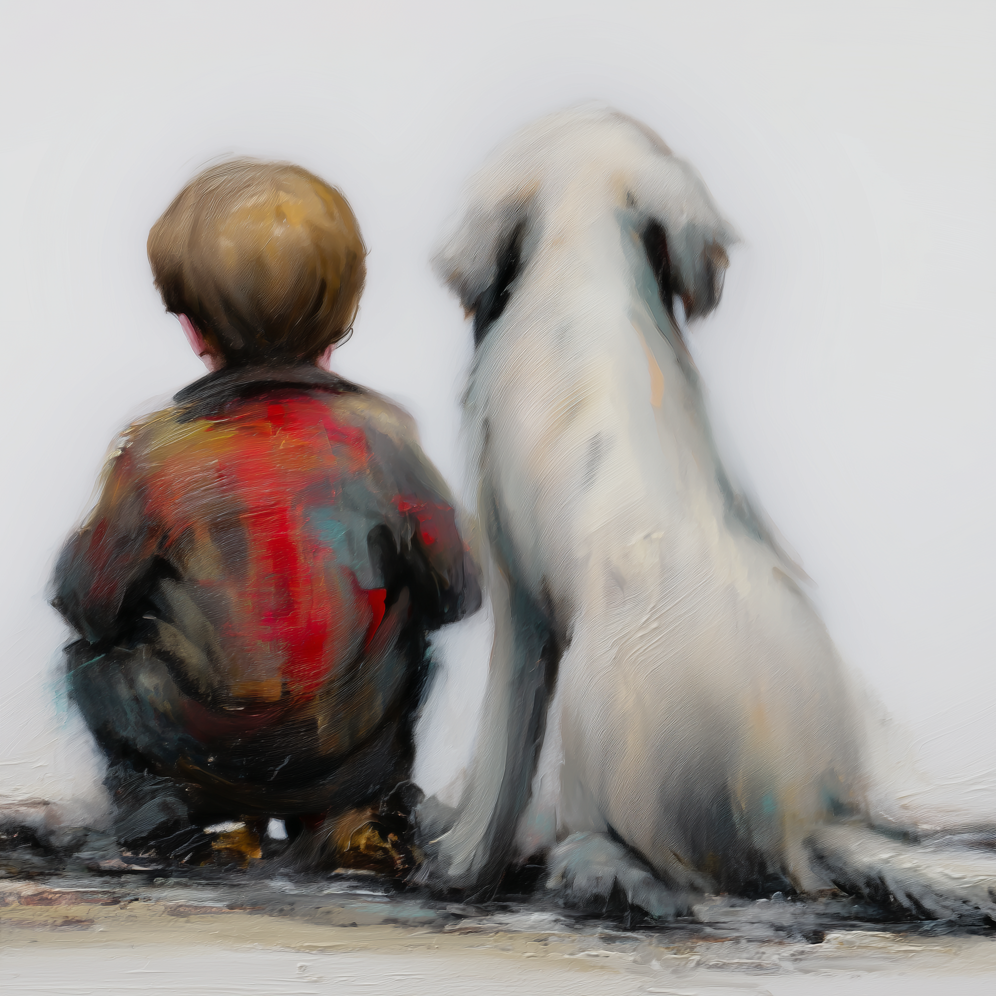 Artwork — golden retriever child with dog quiet moment watercolor 01
