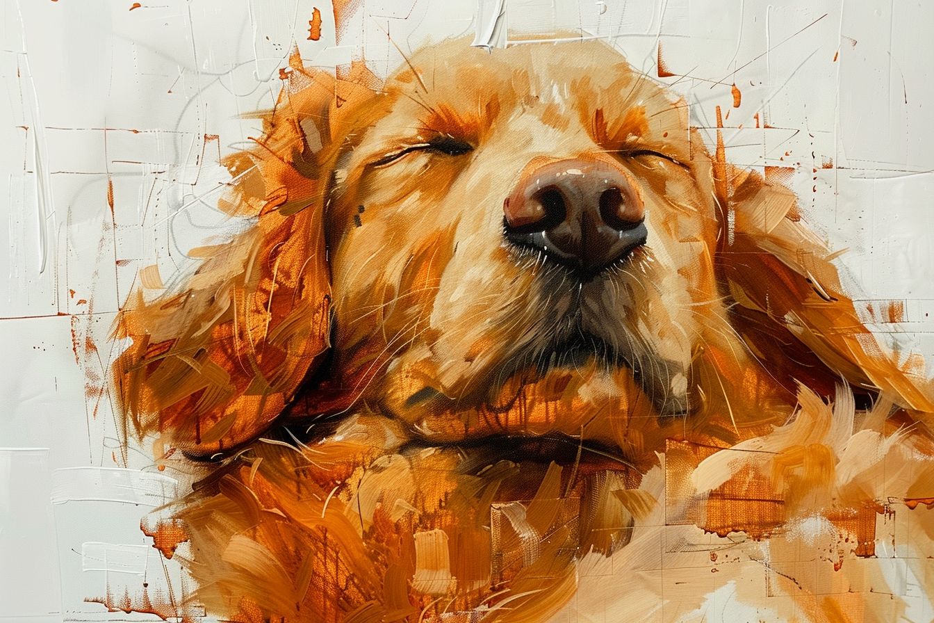 Artwork — golden retriever closeup portrait artistic ink on paper 01