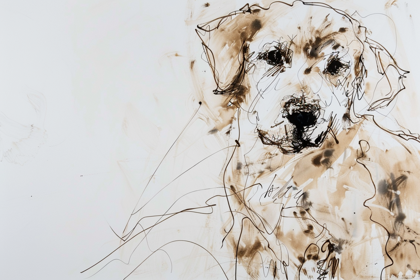 Artwork — golden retriever closeup portrait artistic ink on paper 02
