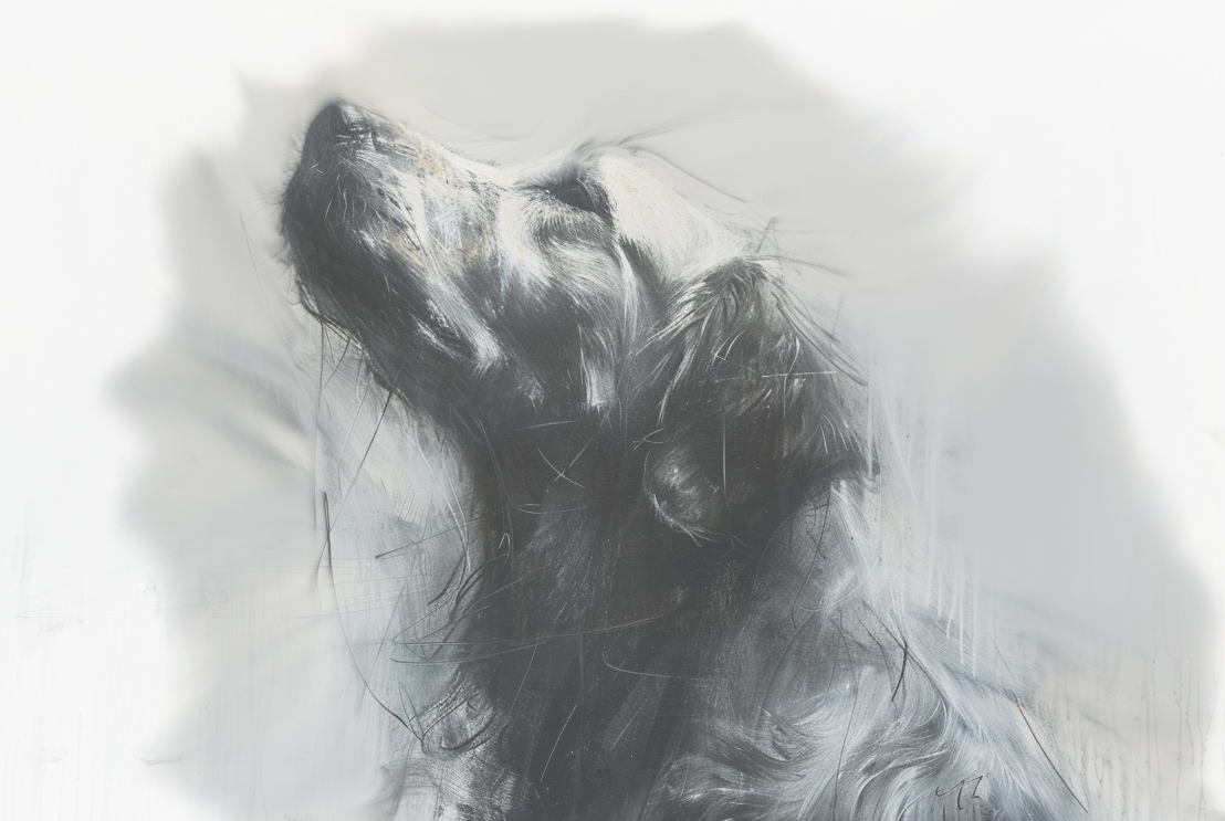 Artwork — golden retriever closeup portrait artistic ink on paper 03