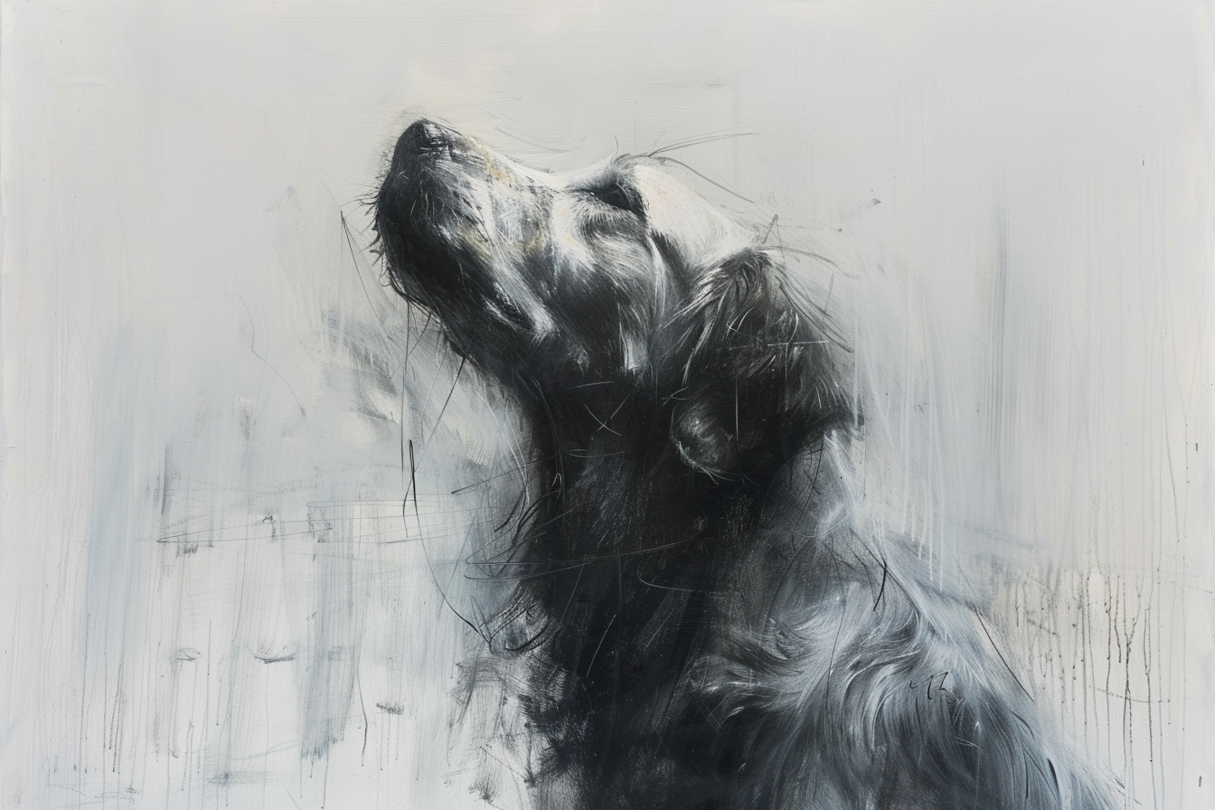 Artwork — golden retriever closeup portrait artistic ink on paper 05