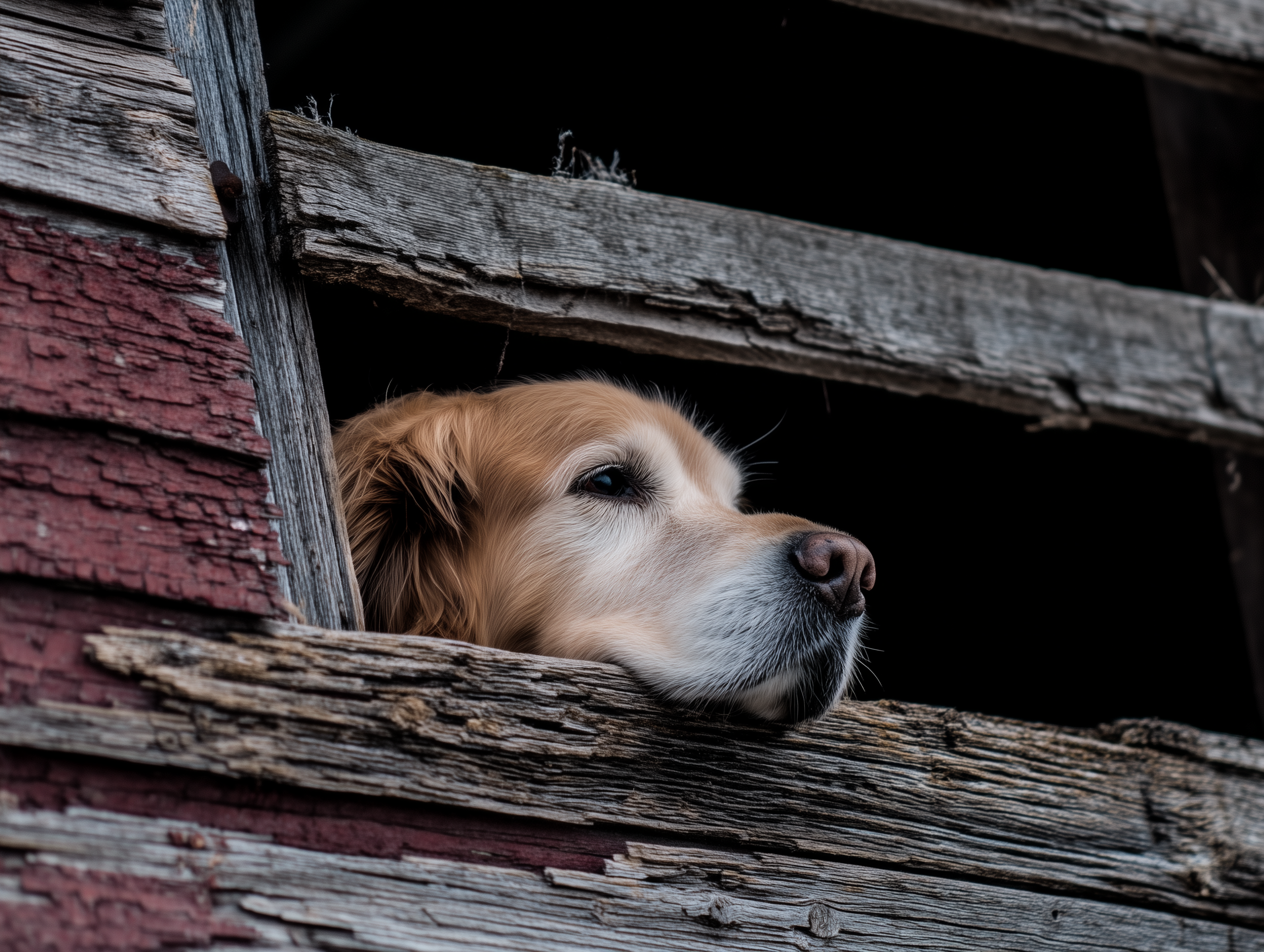 Artwork — golden retriever doorway portrait contemplative watercolor 01
