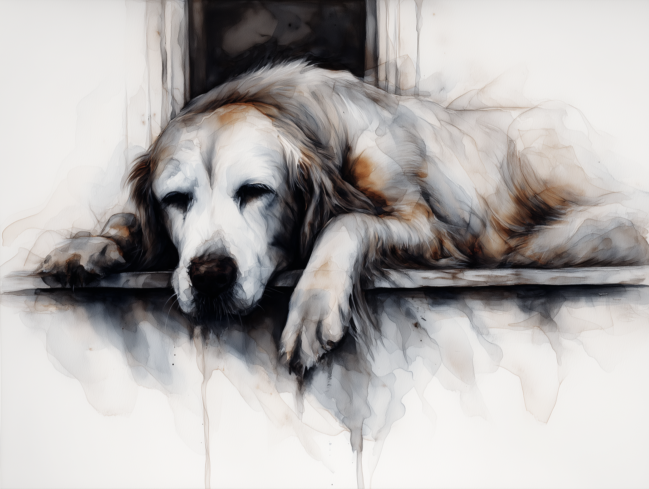 Artwork — golden retriever elderly dog gentle watercolor 05