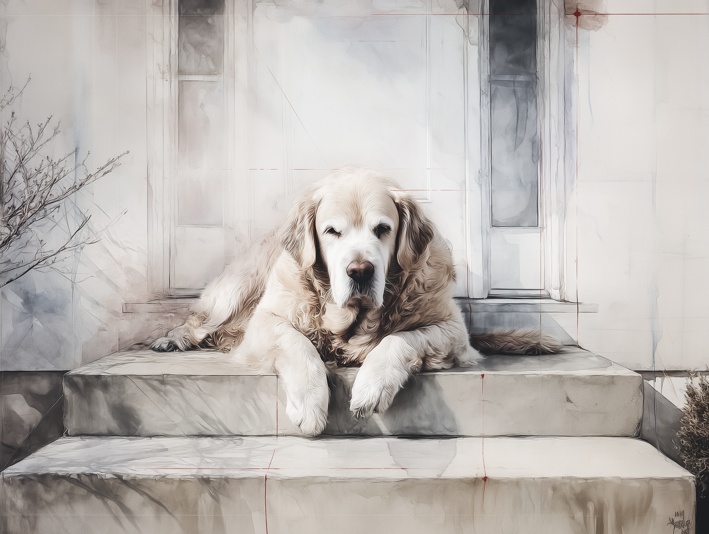Artwork — golden retriever elderly dog gentle watercolor 06