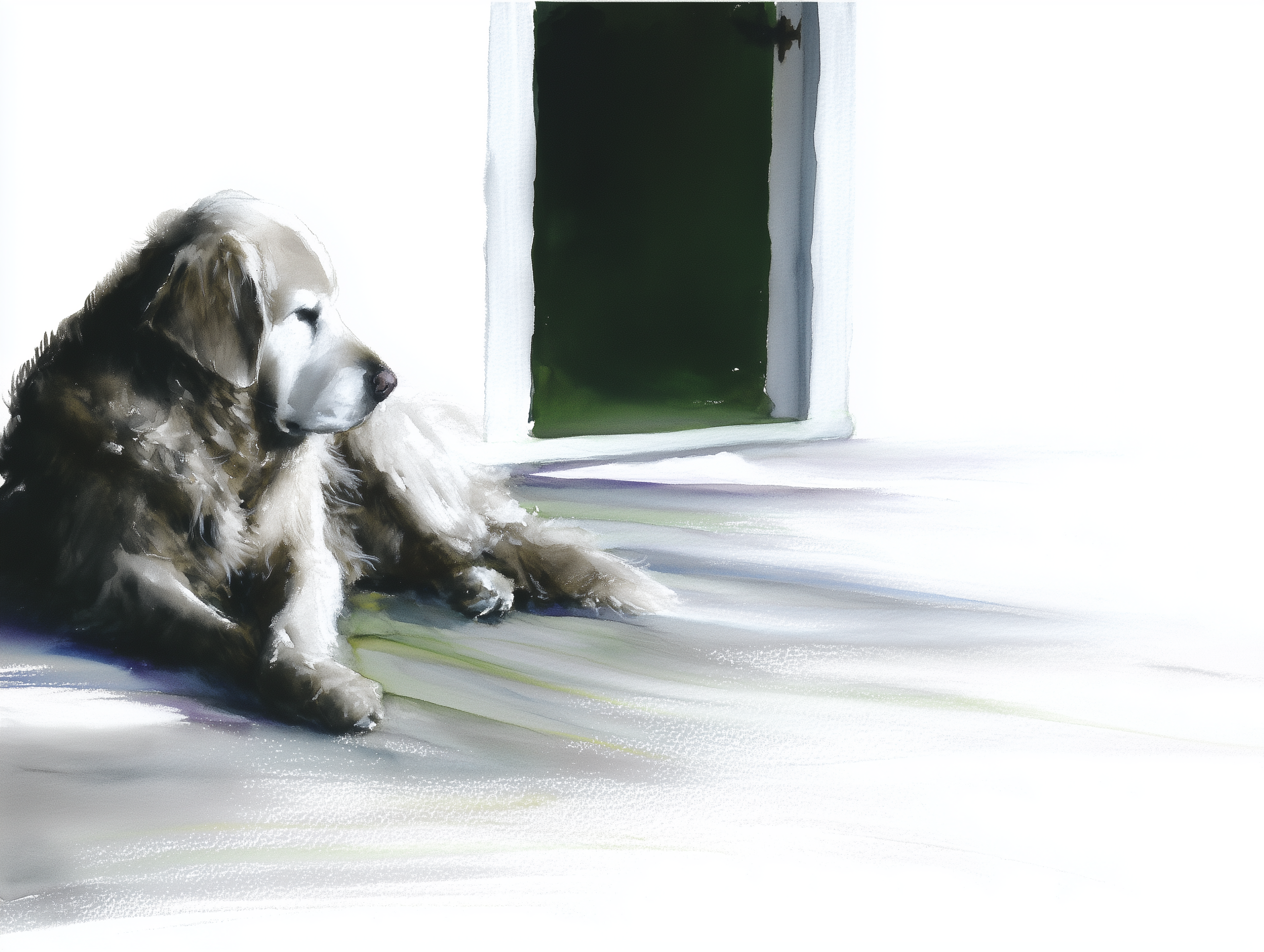 Artwork — golden retriever elderly dog gentle watercolor 07