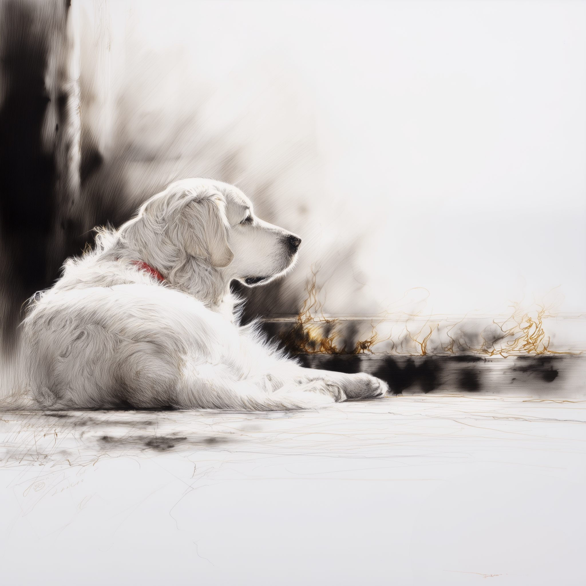 Artwork — golden retriever elderly english cream dignified watercolor 01