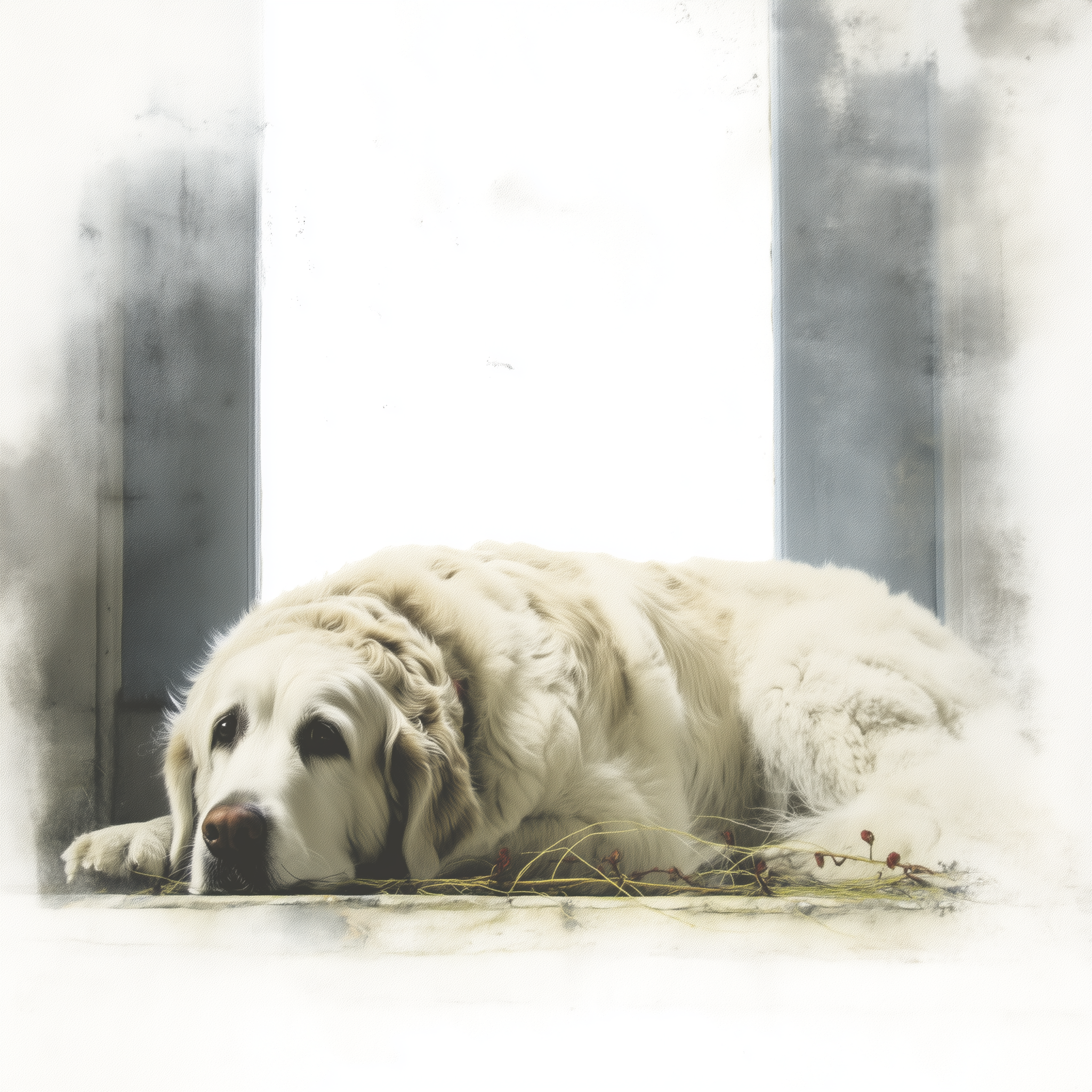 Artwork — golden retriever elderly english cream dignified watercolor 02