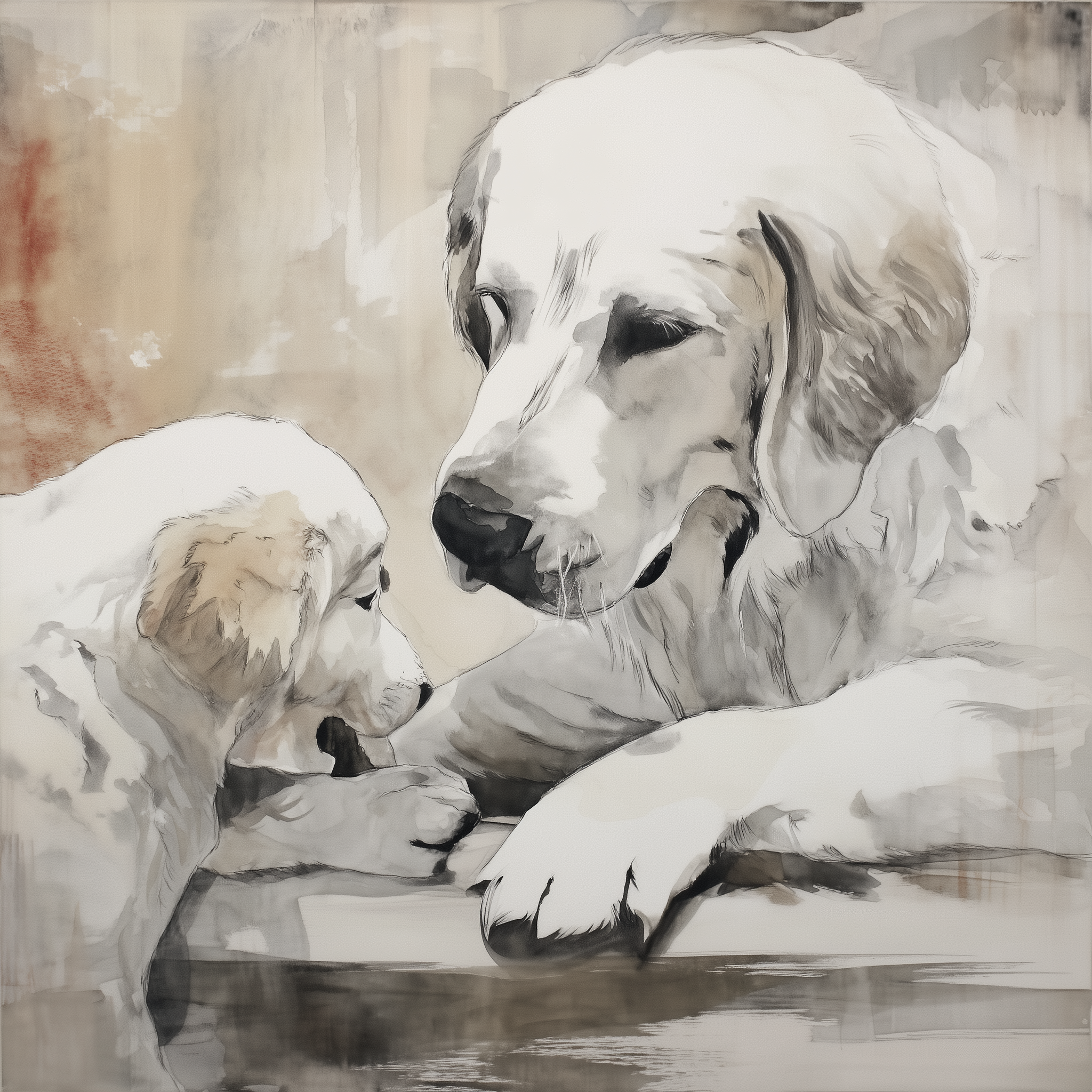 Artwork — golden retriever english cream scene delicate watercolor 02