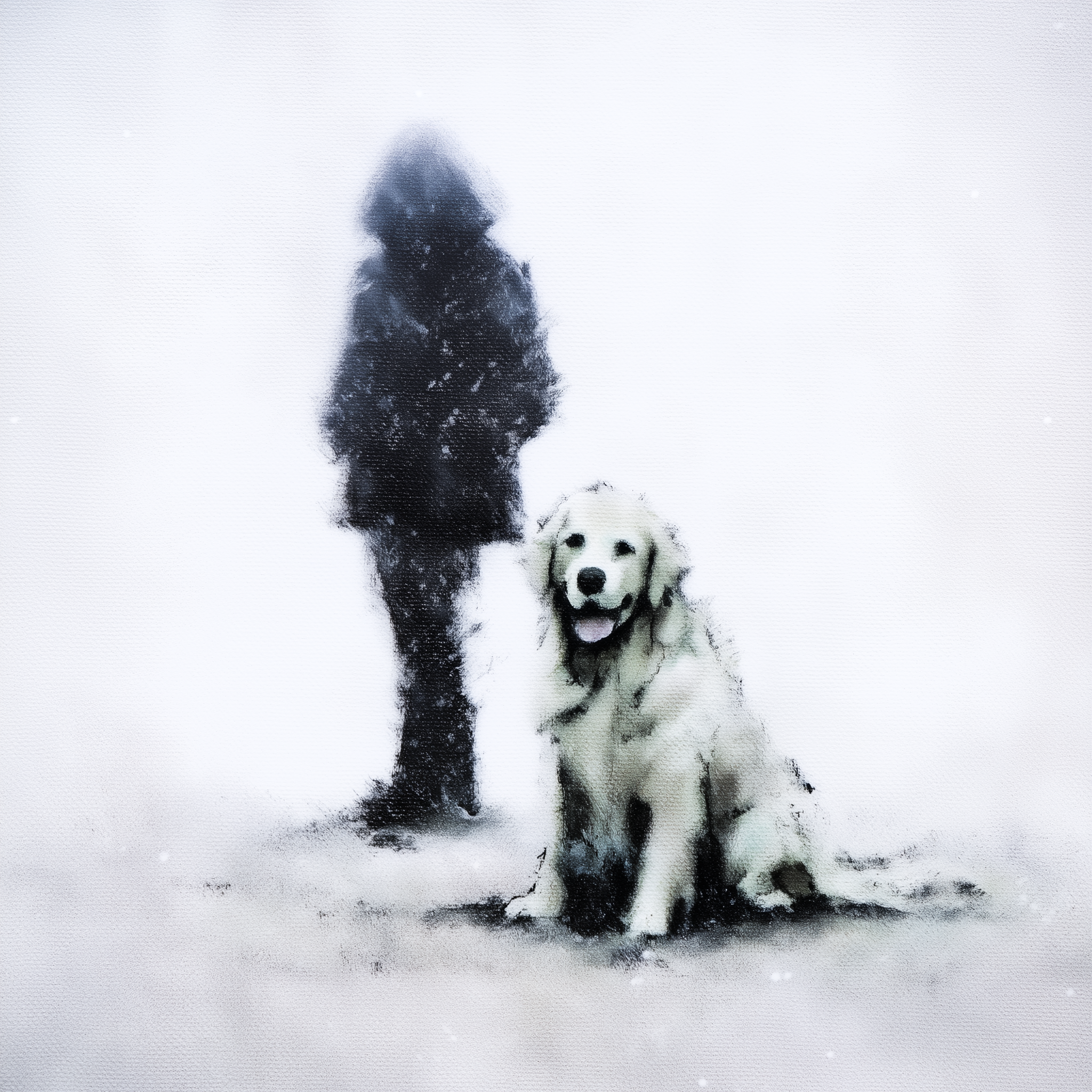 Artwork — golden retriever landscape scene reflective watercolor 01