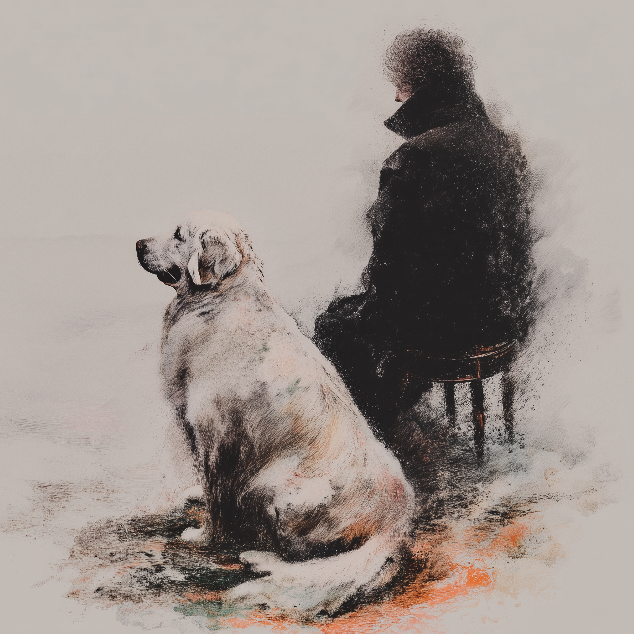 Artwork — golden retriever landscape scene reflective watercolor 02