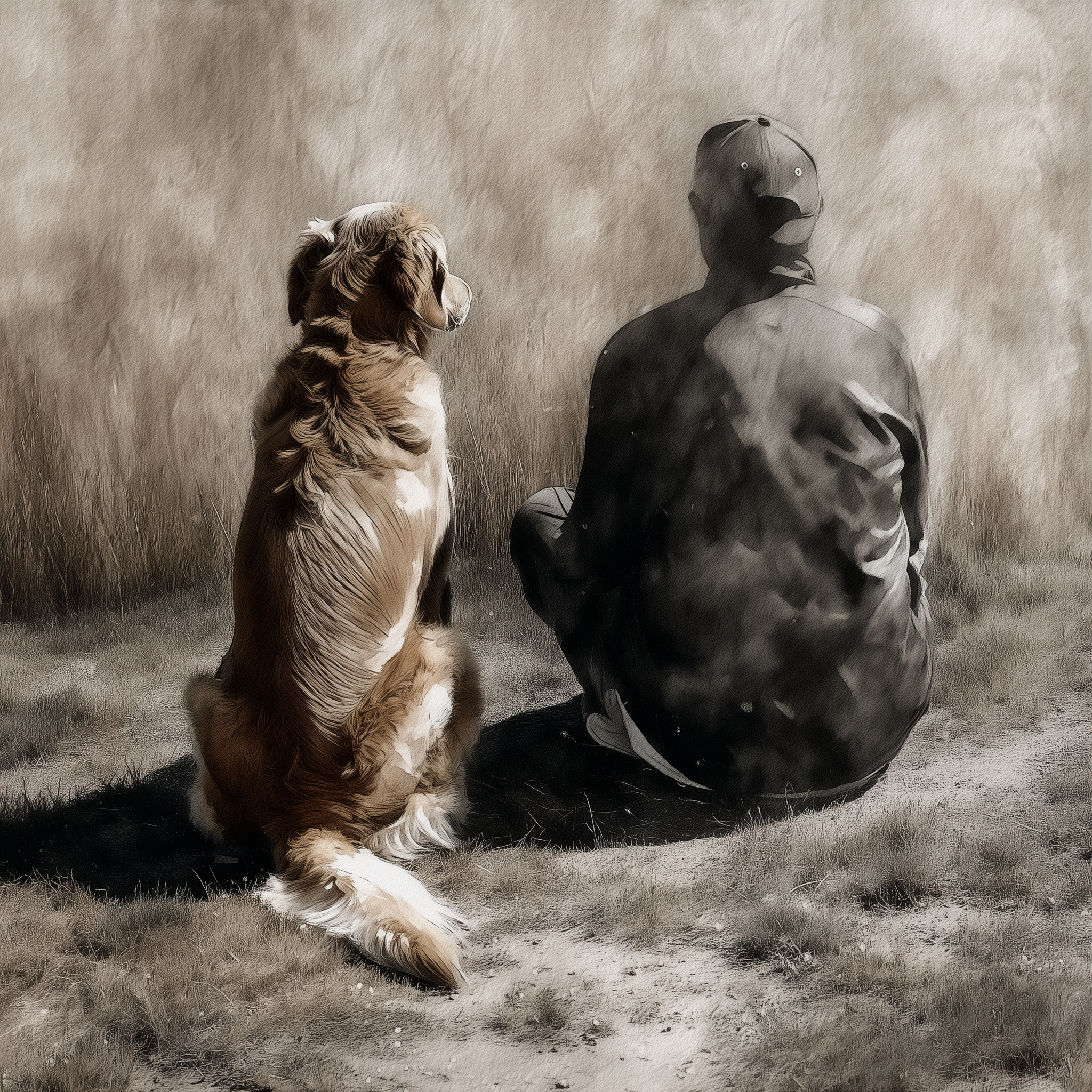 Artwork — golden retriever landscape scene reflective watercolor 03