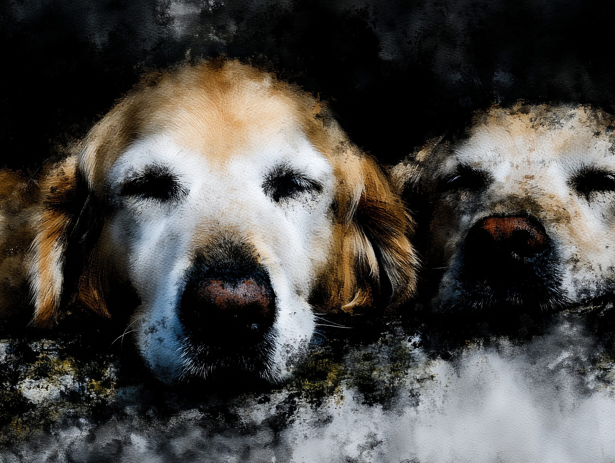 Artwork — golden retriever mentor pair peaceful watercolor 05