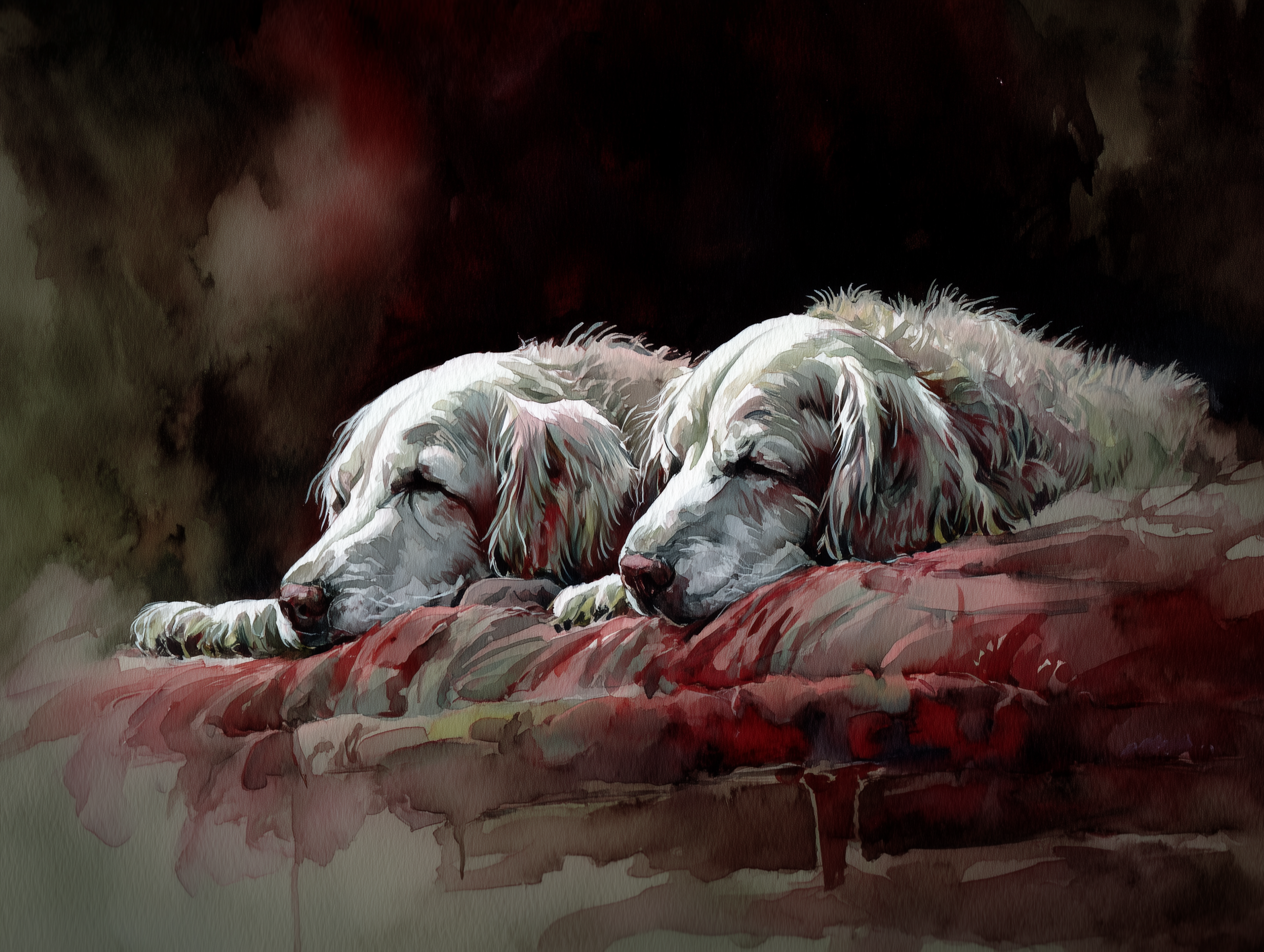 Artwork — golden retriever mentor pair peaceful watercolor 07