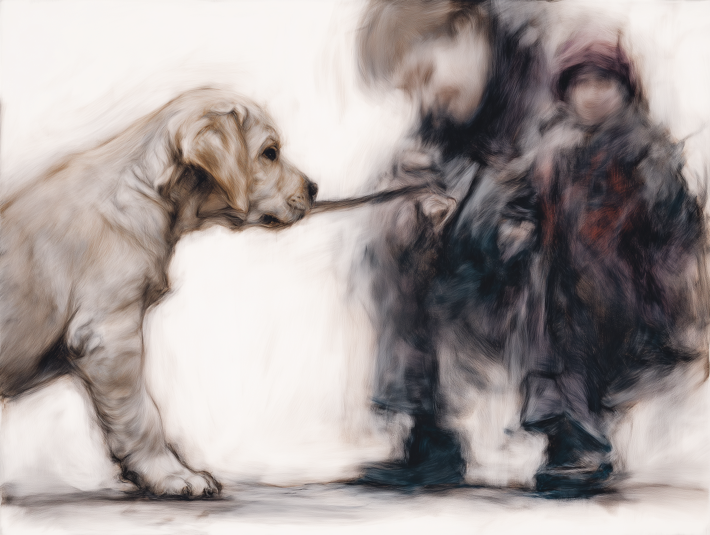 Artwork — golden retriever mentorship scene soft watercolor 01
