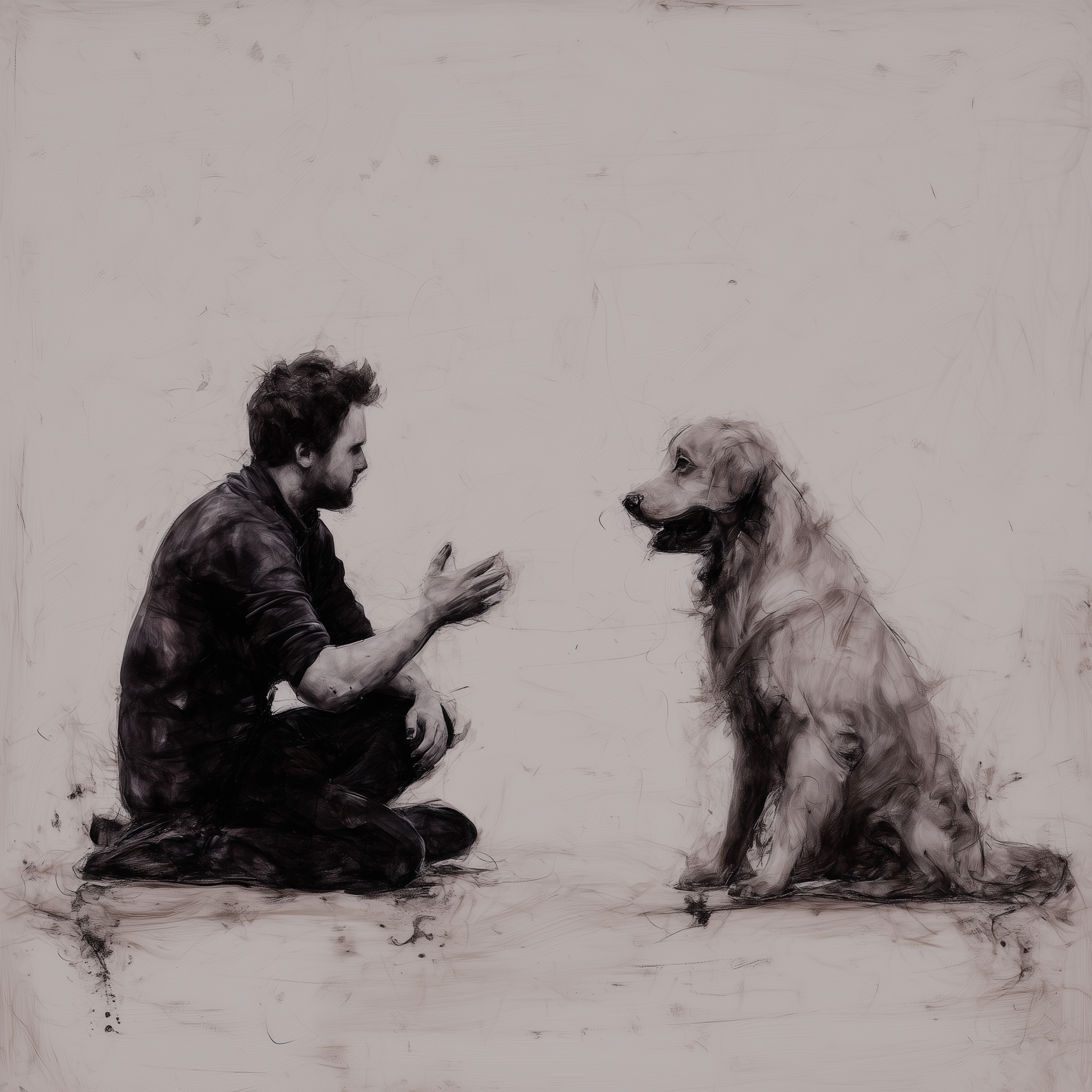 Artwork — golden retriever person and dog companionship watercolor 01