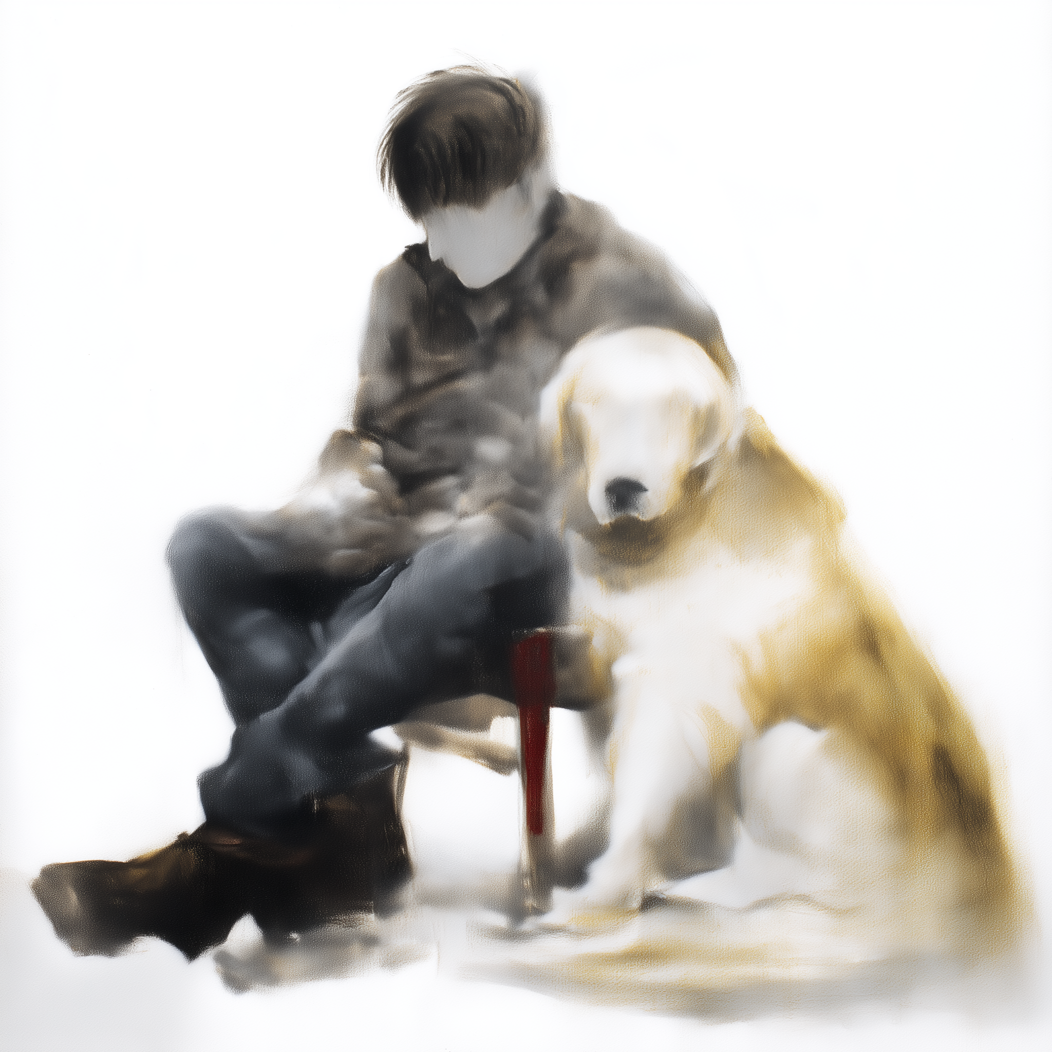 Artwork — golden retriever person and dog companionship watercolor 02