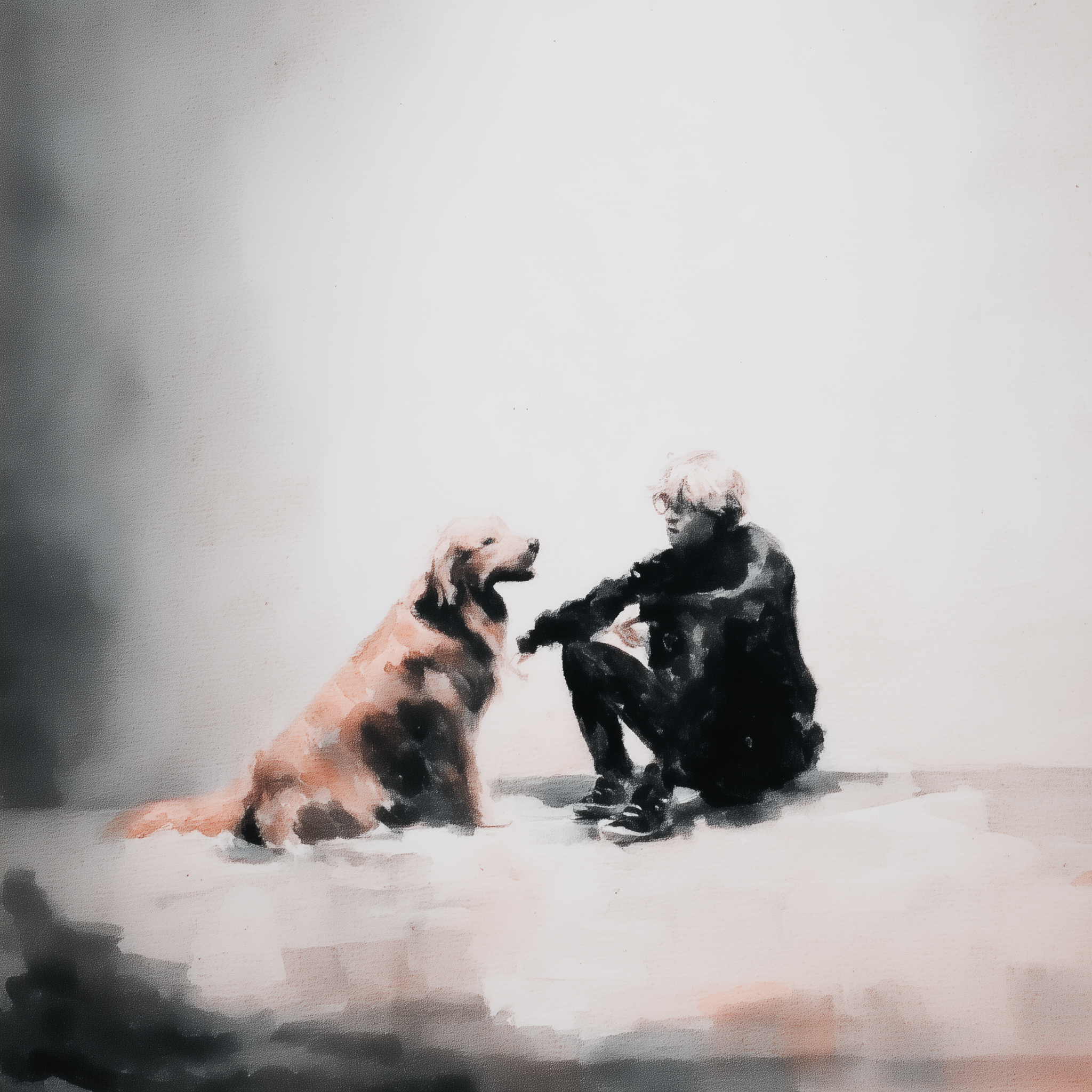Artwork — golden retriever person and dog companionship watercolor 03