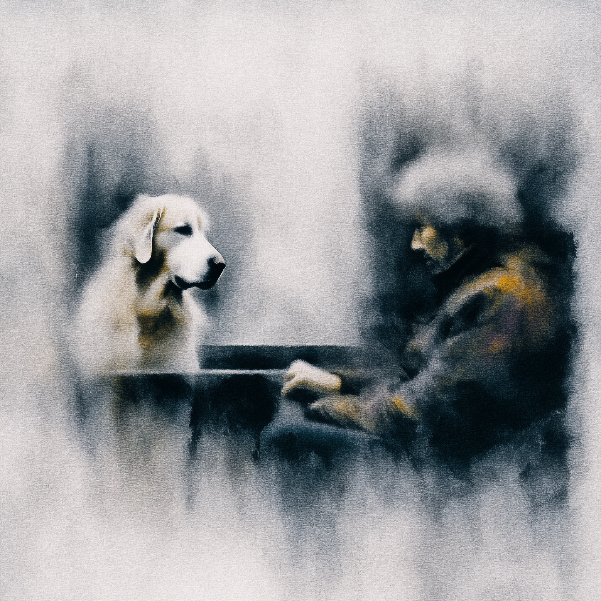 Artwork — golden retriever person and dog tranquil watercolor 01