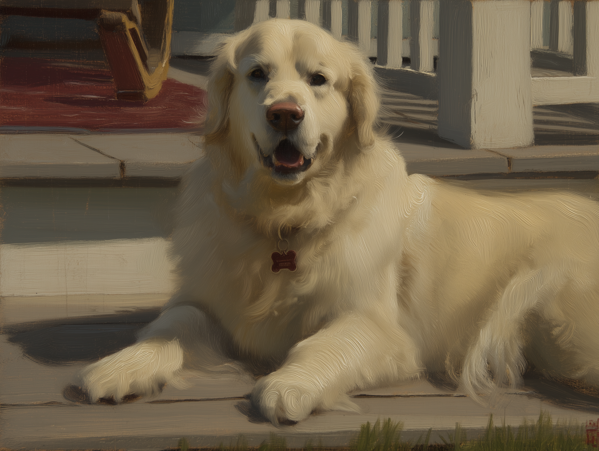 Artwork — golden retriever porch resting peaceful watercolor 02