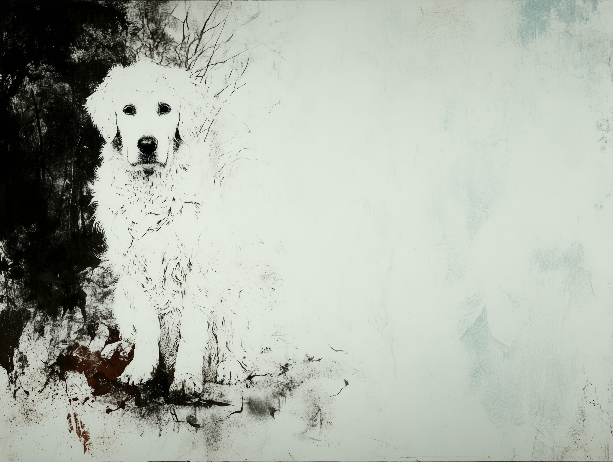 Artwork — golden retriever portrait contemplative watercolor 03