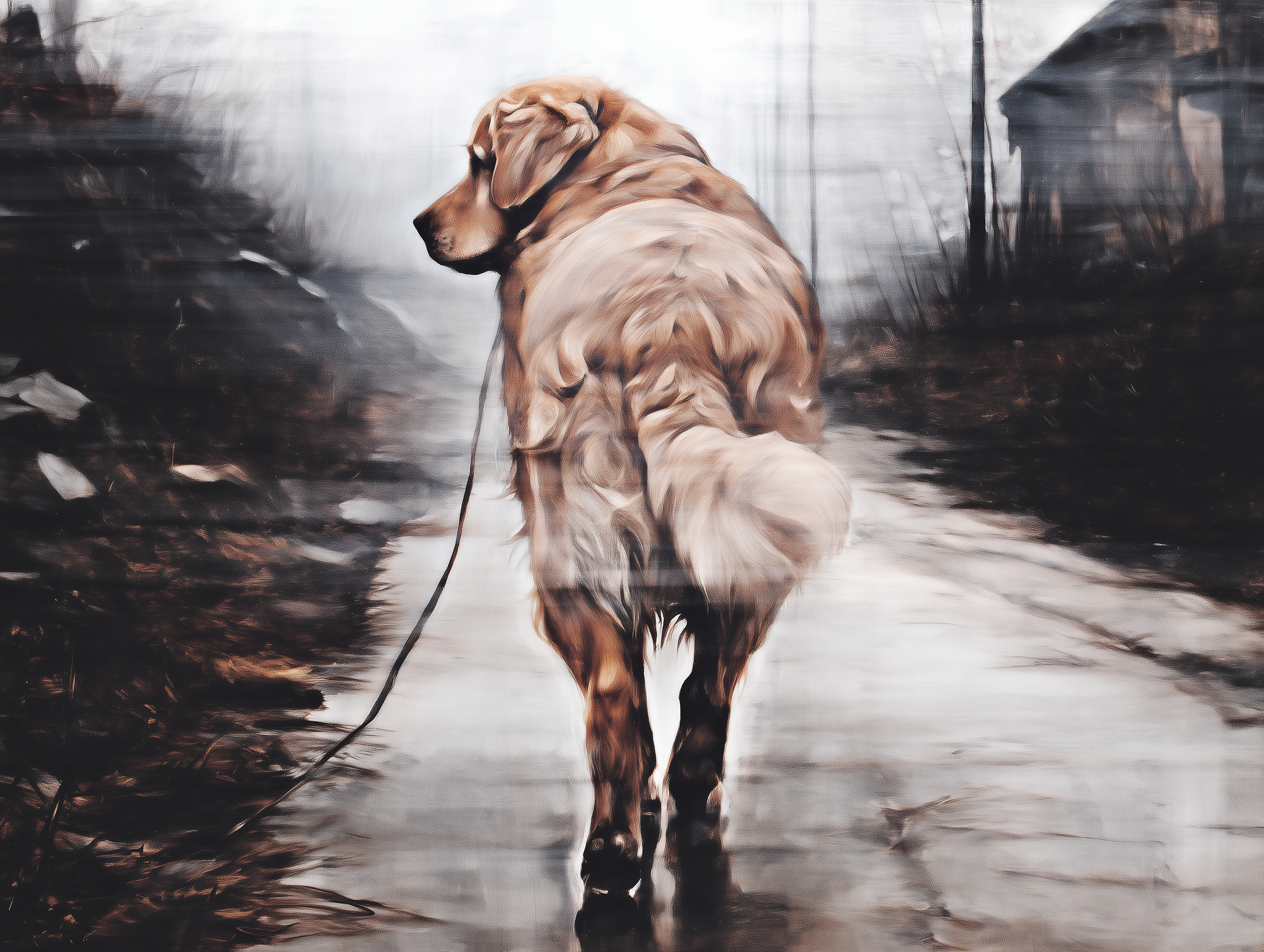 Artwork — golden retriever portrait contemplative watercolor 07