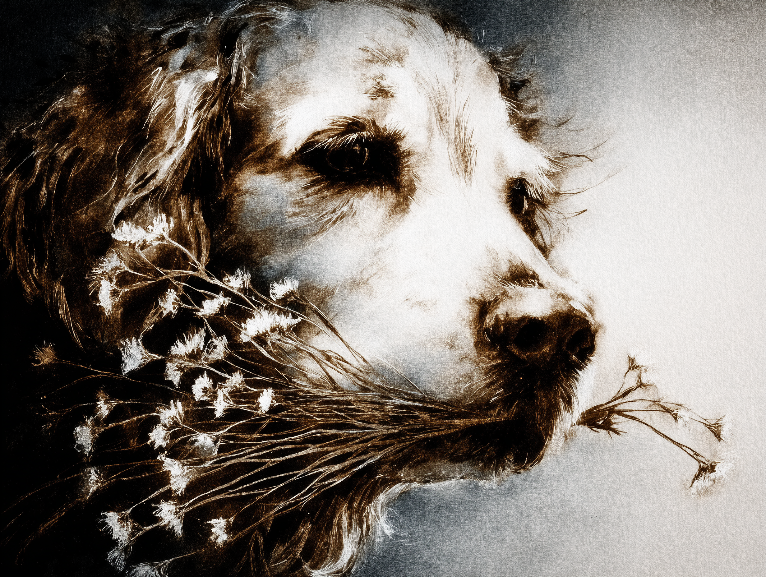 Artwork — golden retriever portrait delicate watercolor 05