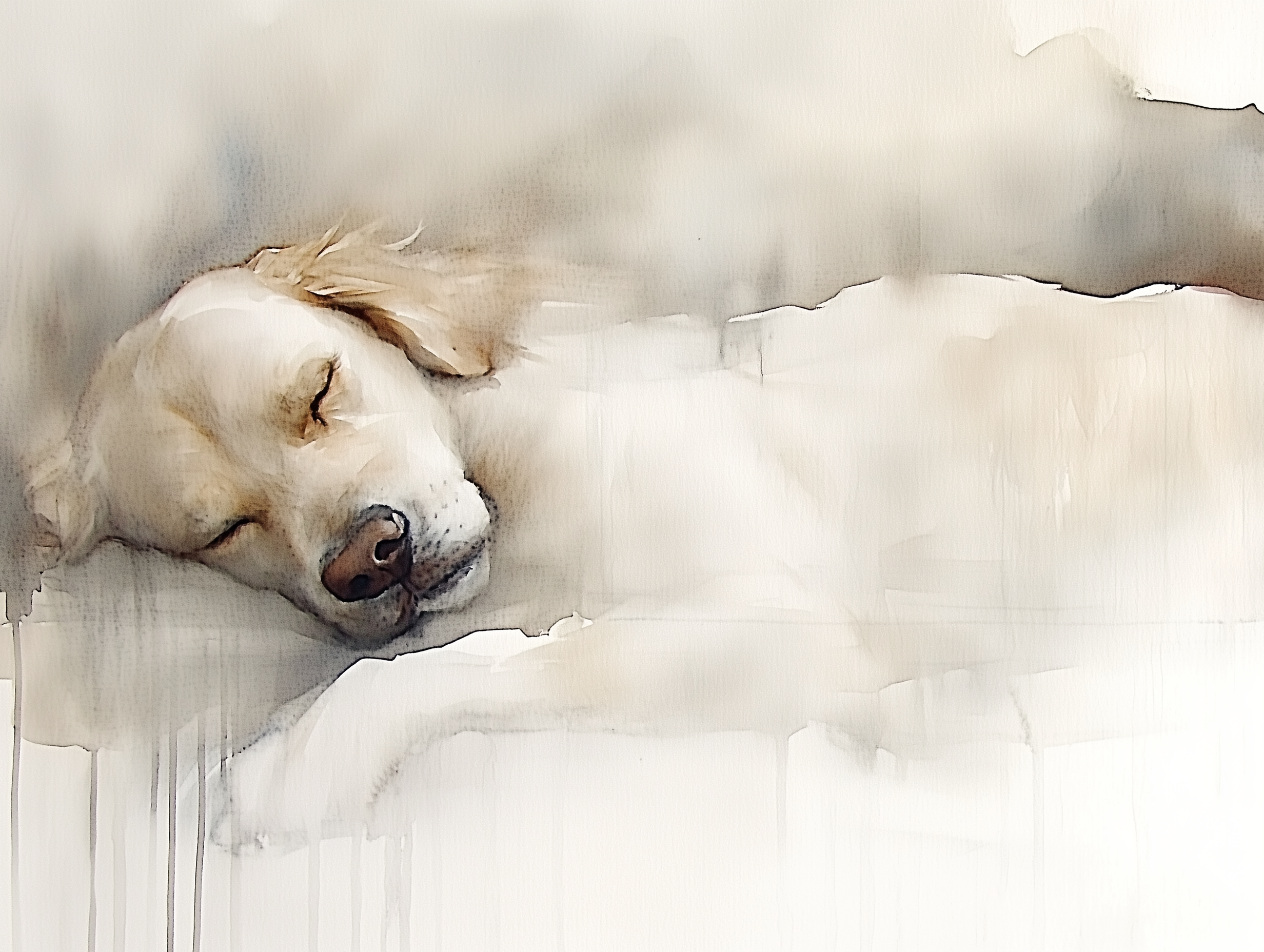 Artwork — golden retriever portrait dreamy minimalist watercolor 06