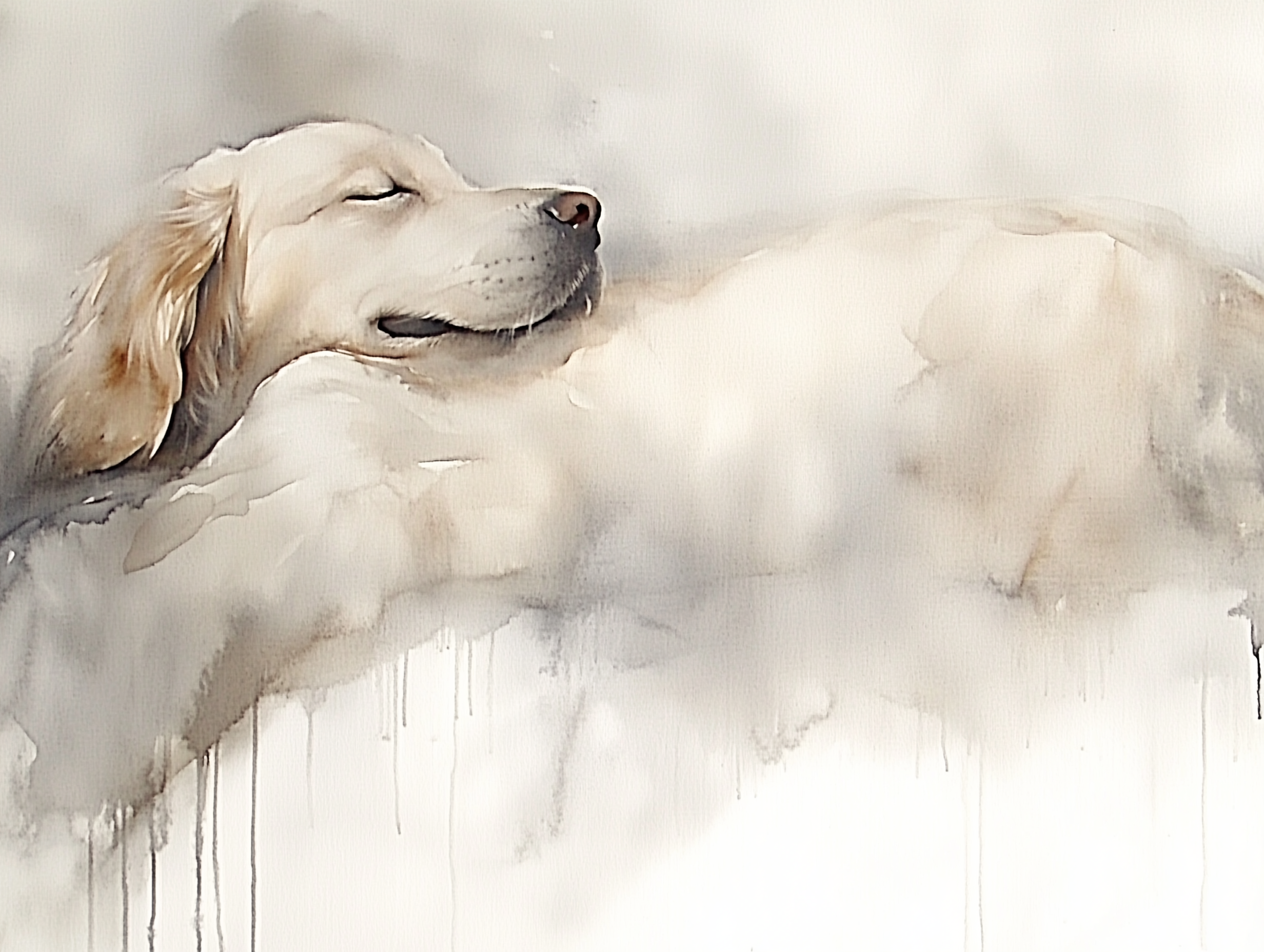 Artwork — golden retriever portrait dreamy minimalist watercolor 07
