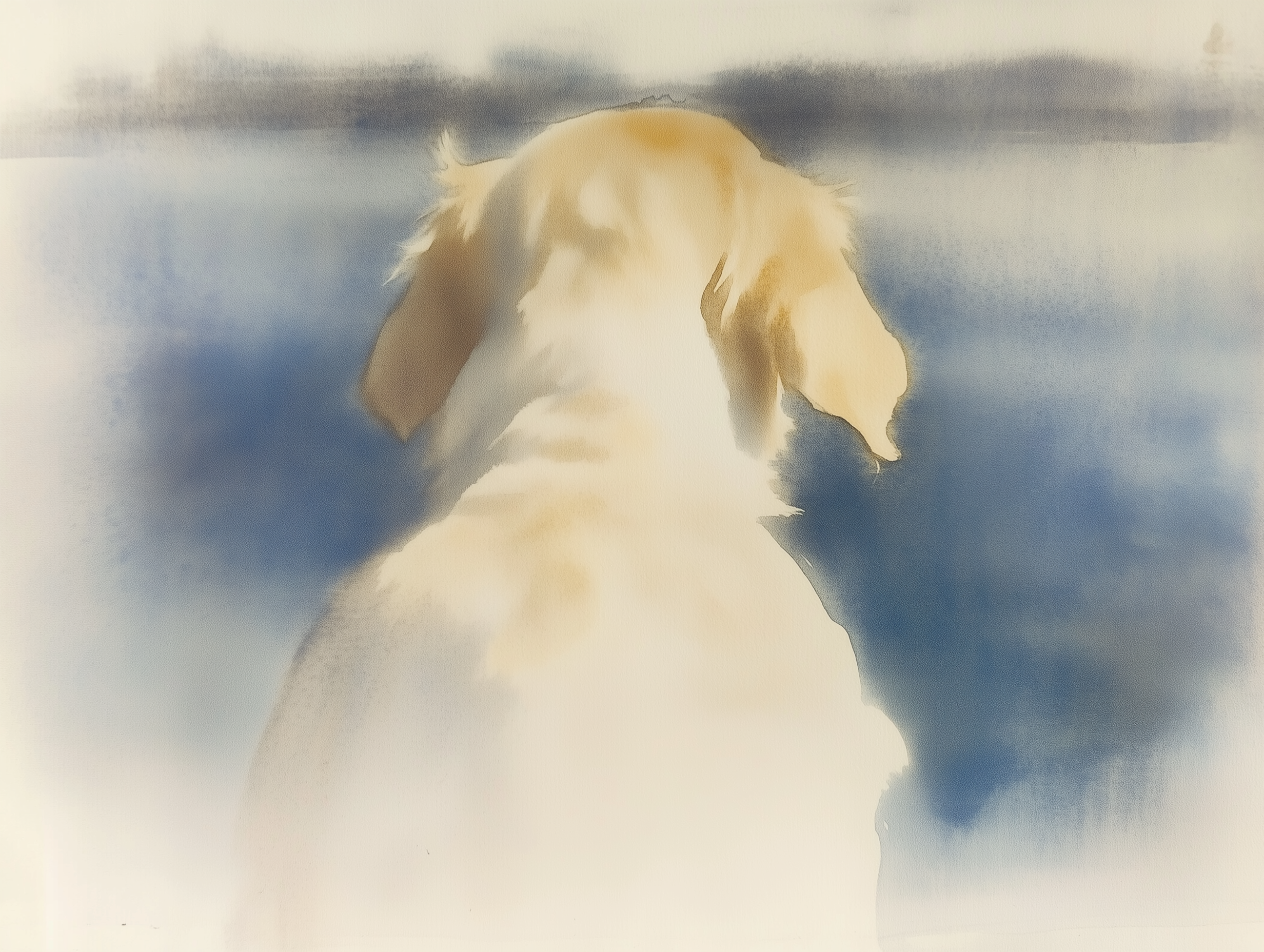 Artwork — golden retriever portrait dreamy minimalist watercolor 08