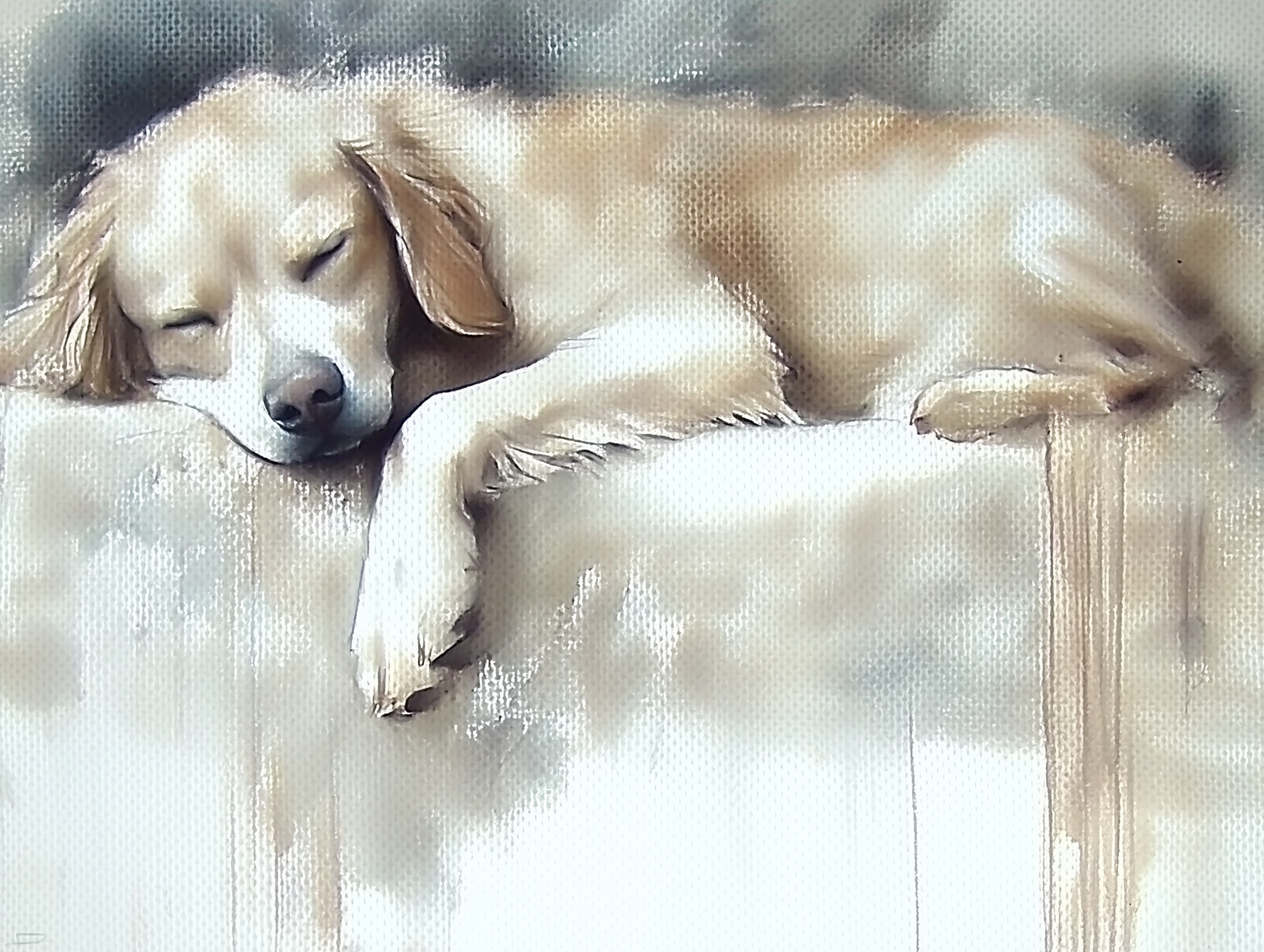 Artwork — golden retriever portrait dreamy minimalist watercolor 10
