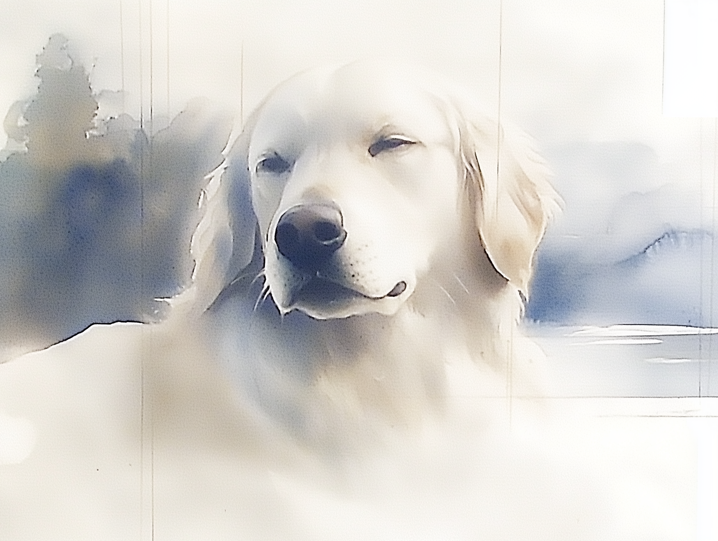 Artwork — golden retriever portrait dreamy minimalist watercolor 12