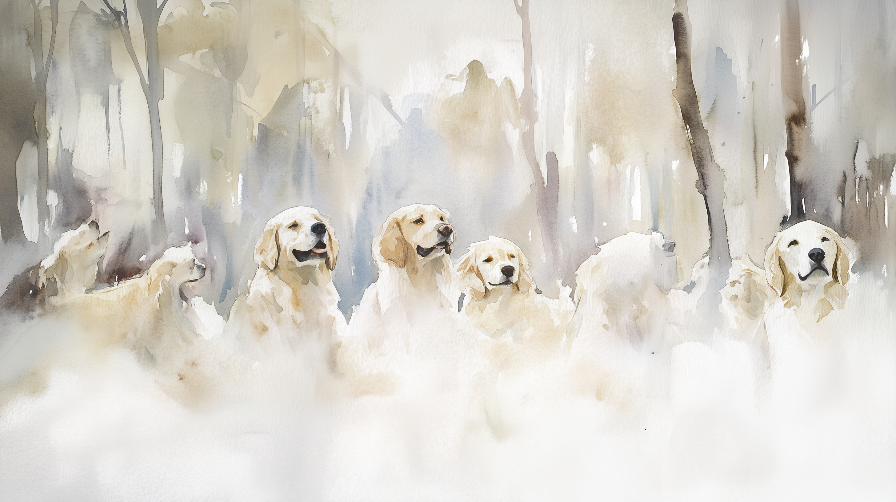 Artwork — golden retriever portrait ethereal minimalist watercolor 01