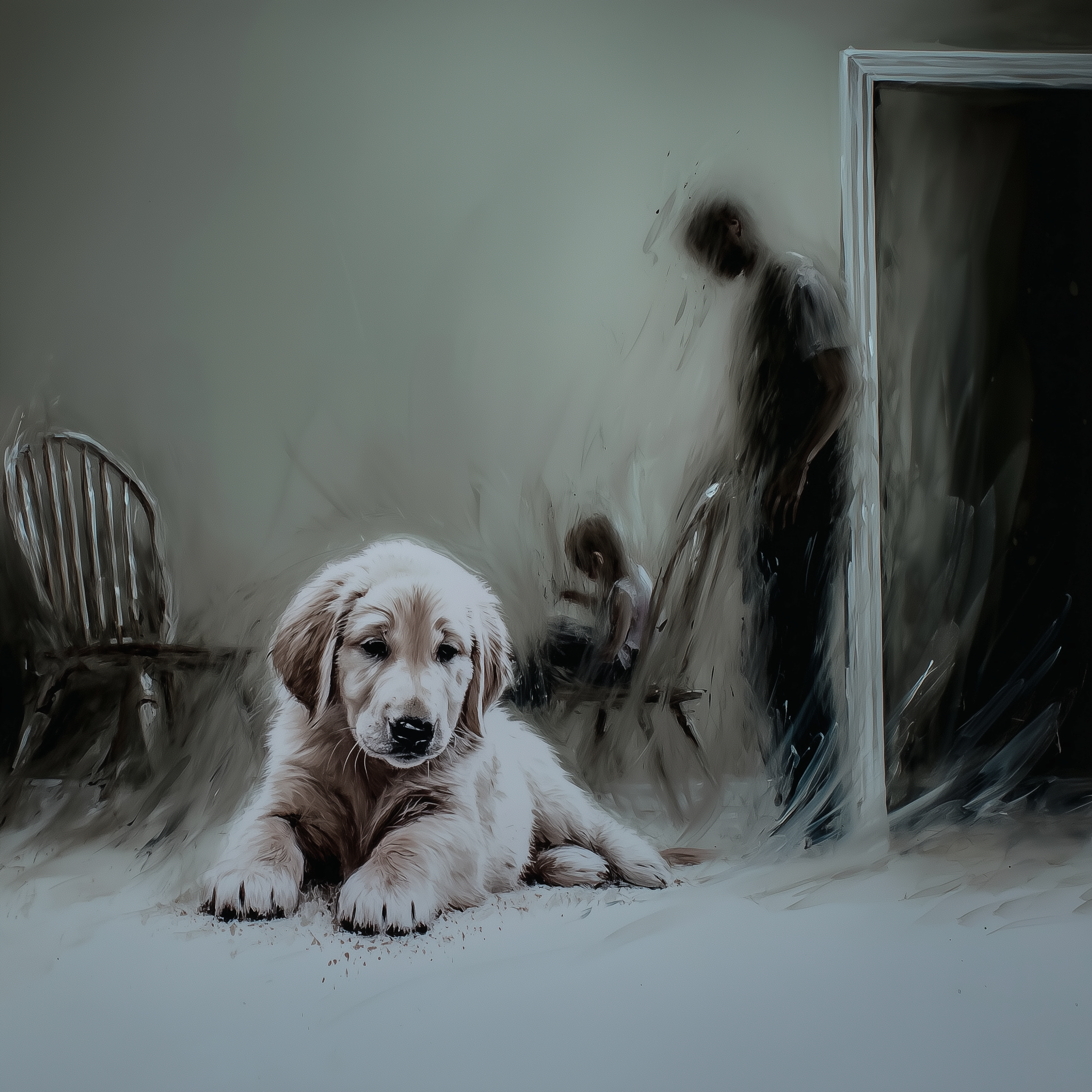 Artwork — golden retriever portrait gentle scene watercolor 04