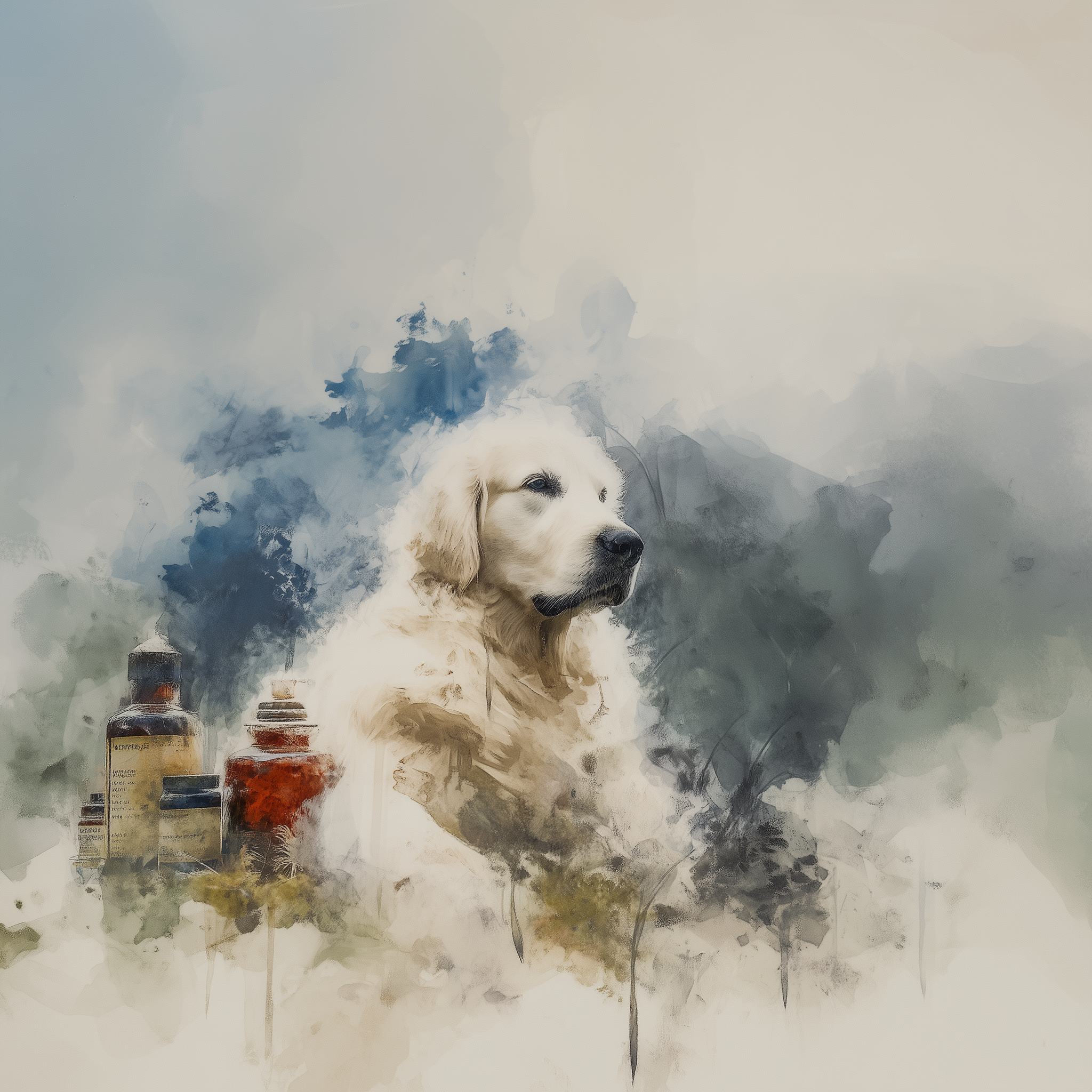 Artwork — golden retriever portrait gentle watercolor 12