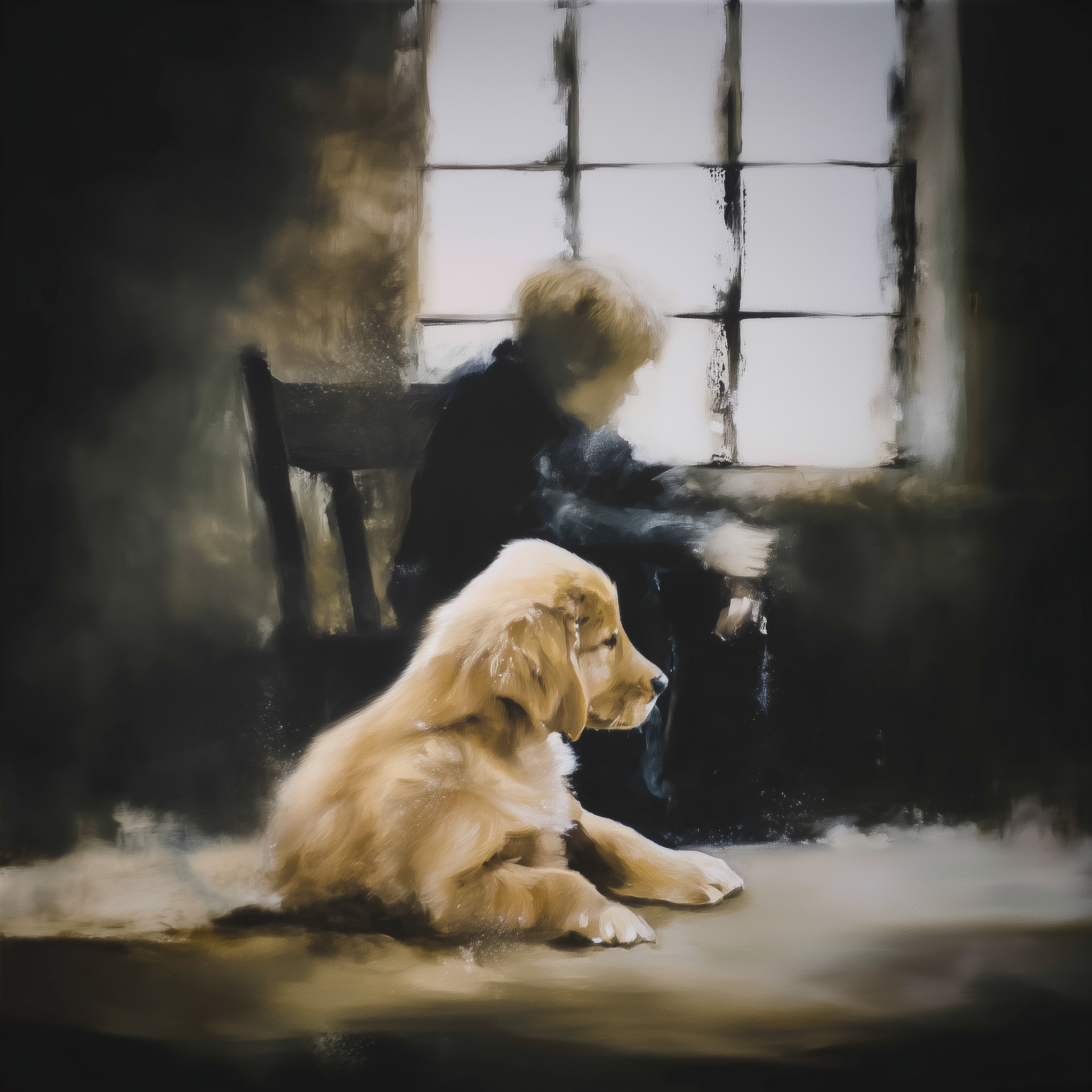 Artwork — golden retriever portrait hushed watercolor 02