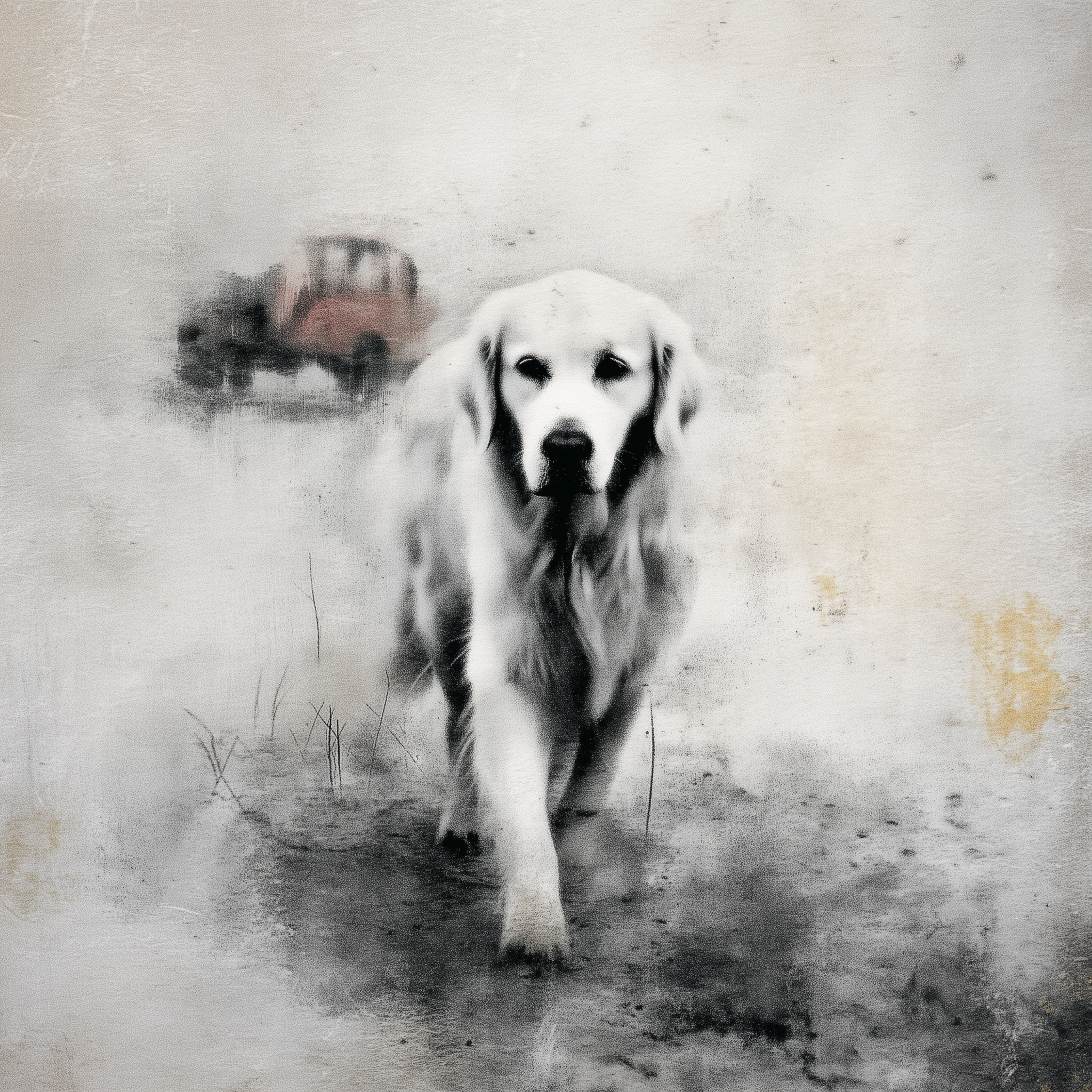 Artwork — golden retriever portrait introspective watercolor 02