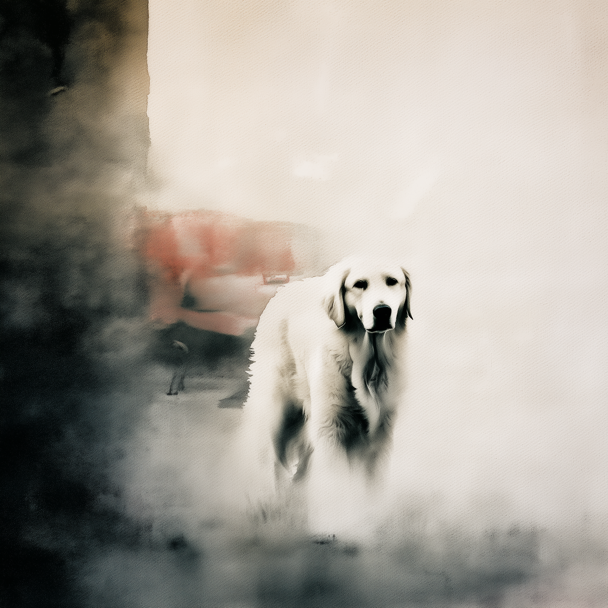 Artwork — golden retriever portrait introspective watercolor 03