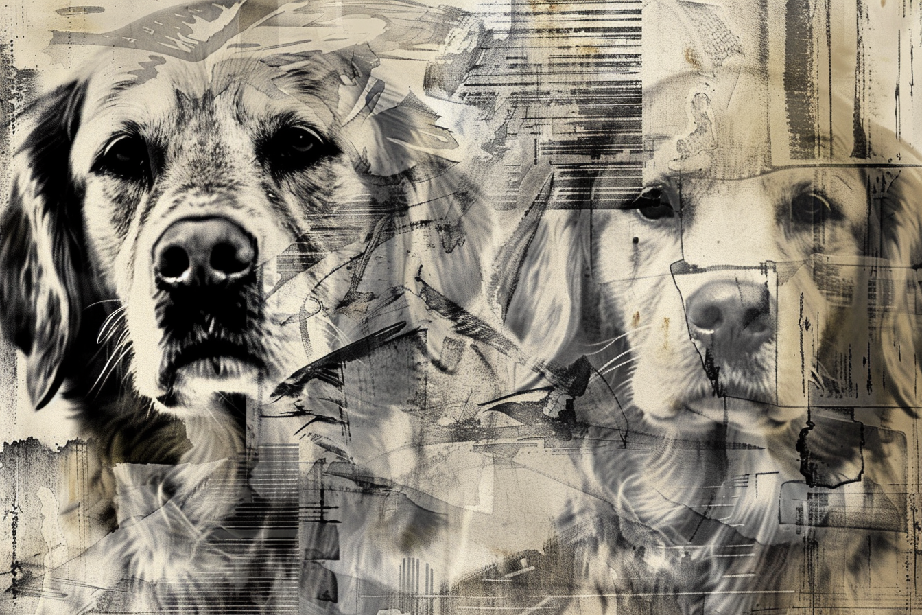 Artwork — golden retriever portrait muted ink wash 01