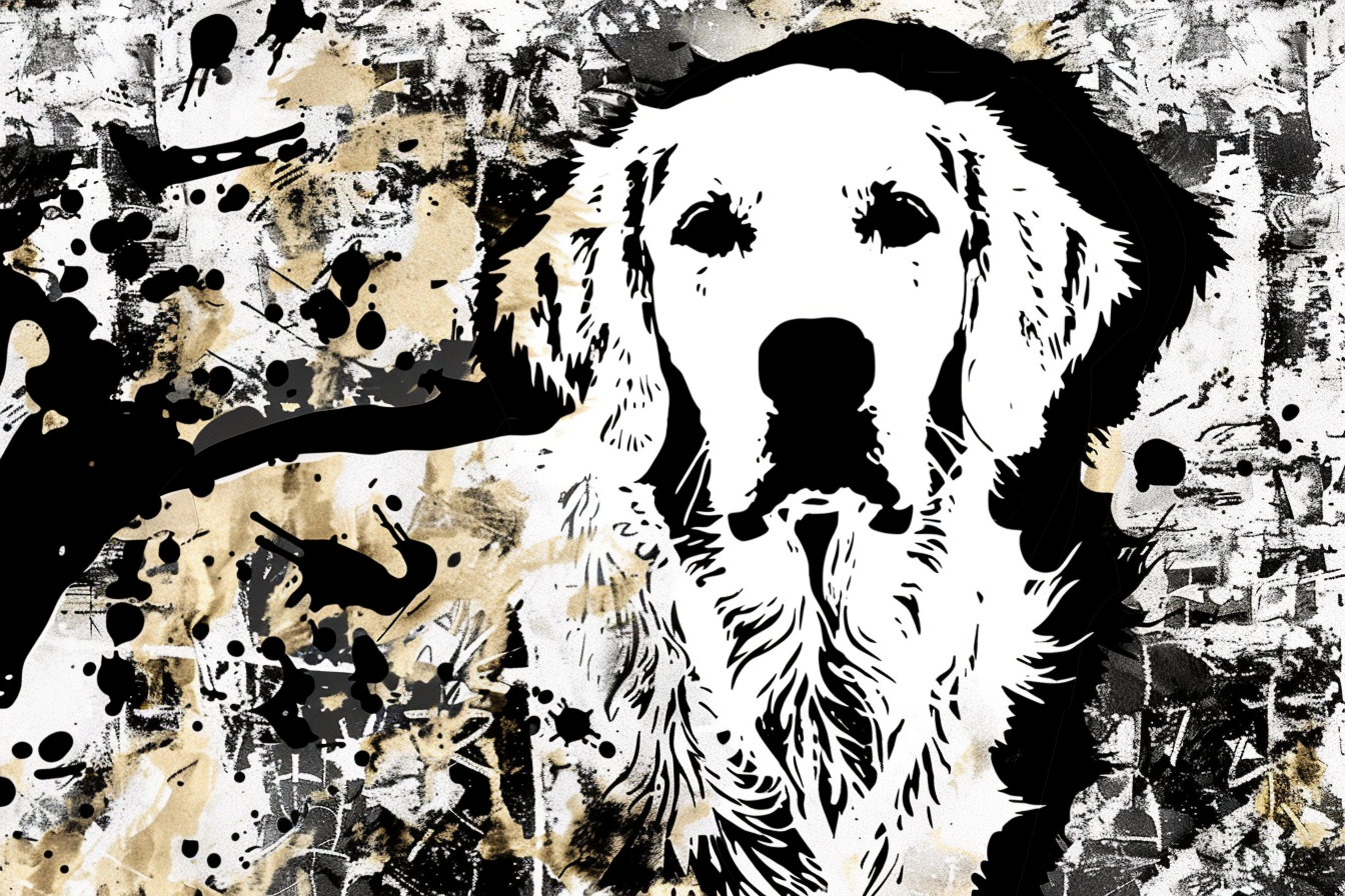 Artwork — golden retriever portrait muted ink wash 05