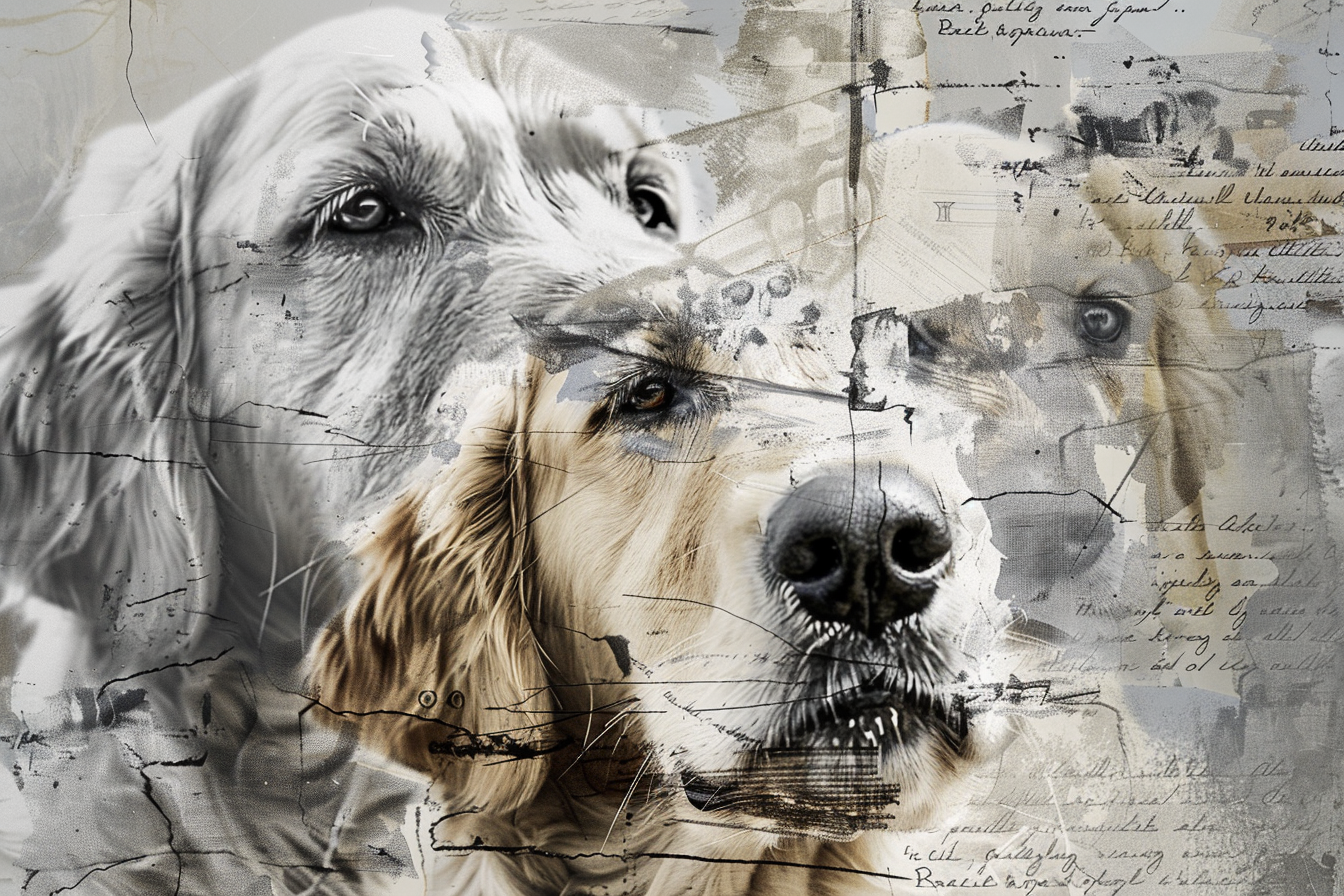 Artwork — golden retriever portrait muted ink wash 06