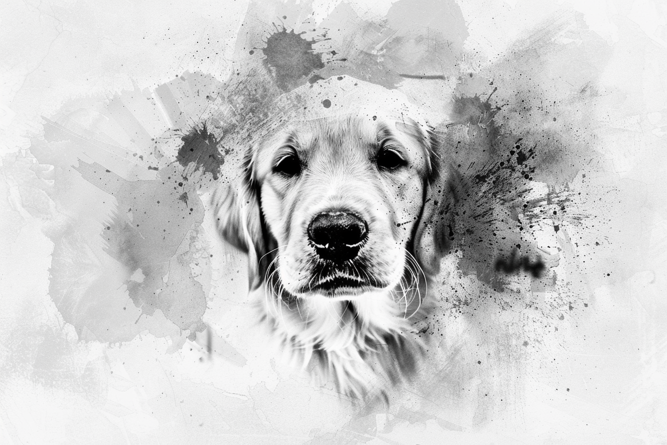 Artwork — golden retriever portrait muted ink wash 08