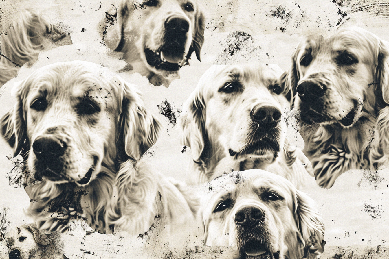 Artwork — golden retriever portrait muted ink wash 10