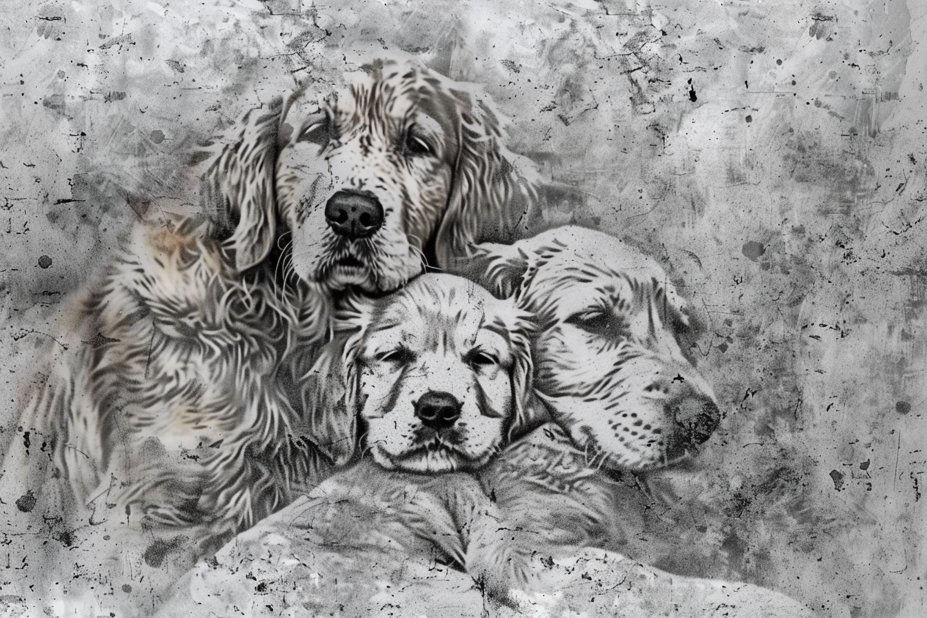 Artwork — golden retriever portrait muted ink wash 11