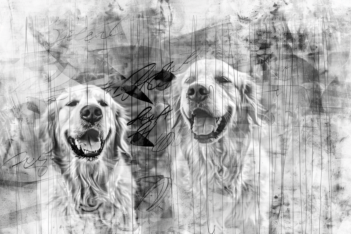 Artwork — golden retriever portrait muted ink wash 12