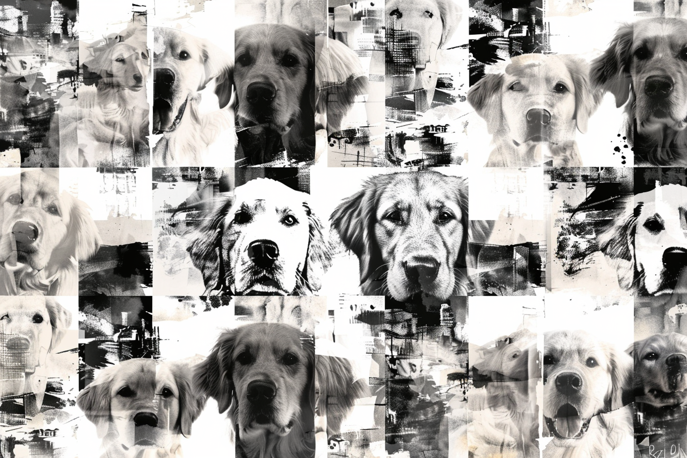 Artwork — golden retriever portrait muted ink wash 14