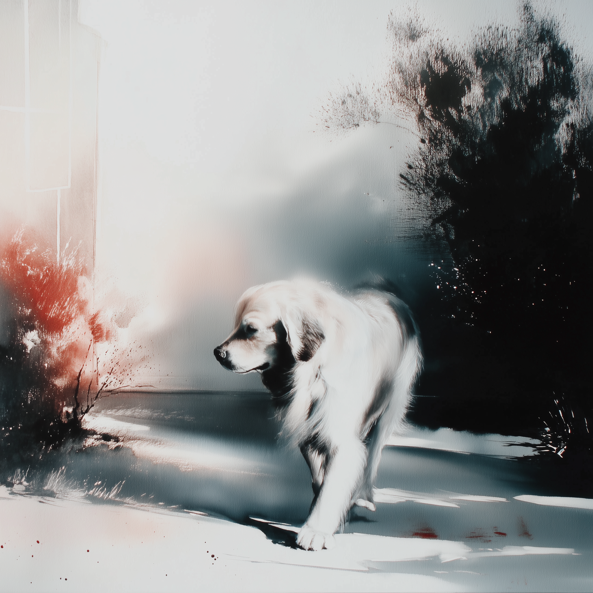 Artwork — golden retriever portrait muted watercolor 01