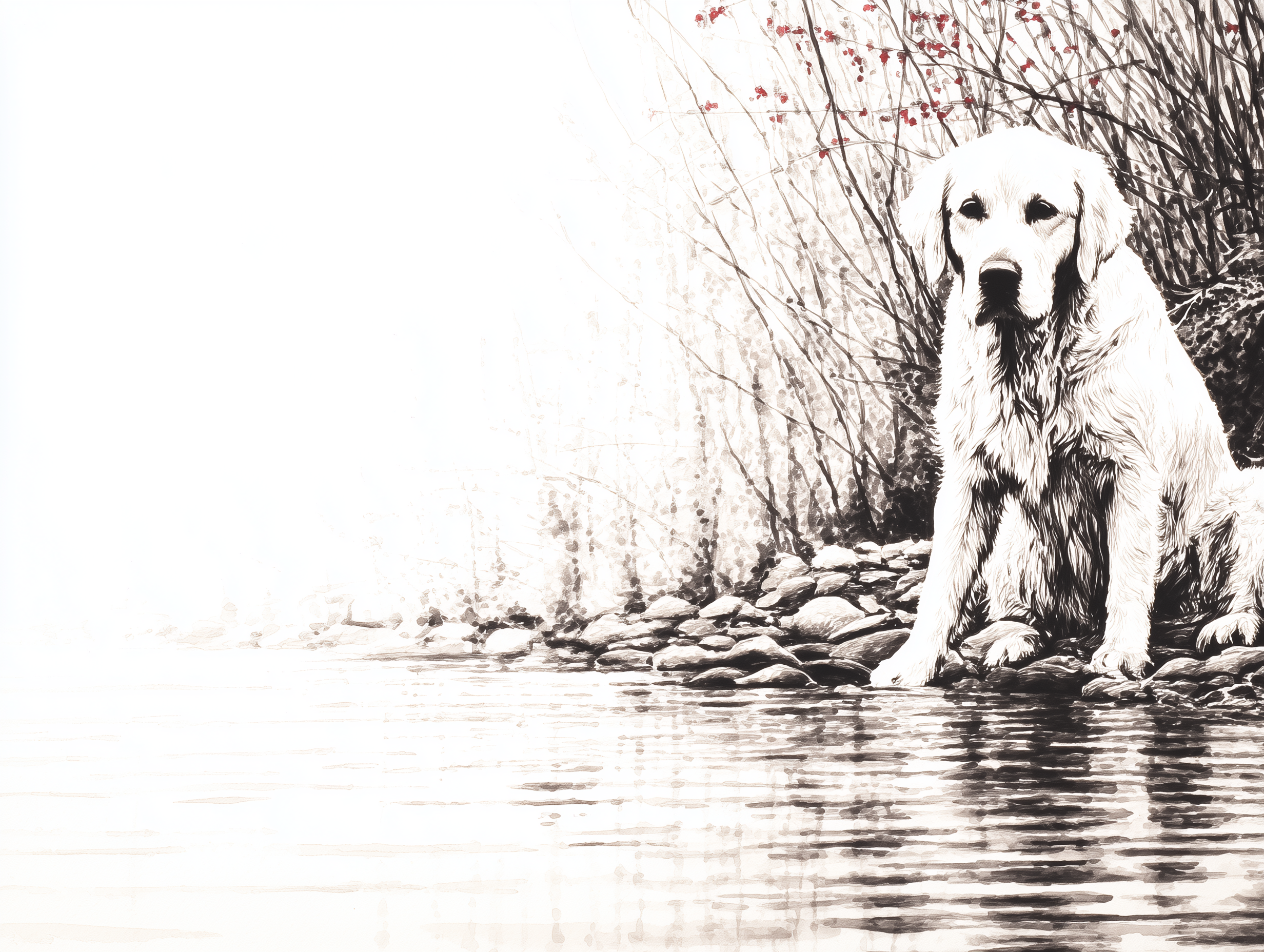 Artwork — golden retriever portrait peaceful watercolor 01